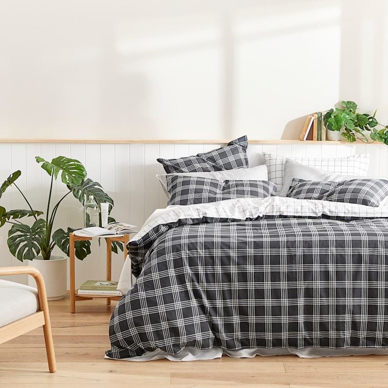 Stonewashed Cotton Printed Black Checkerboard Pillowcases