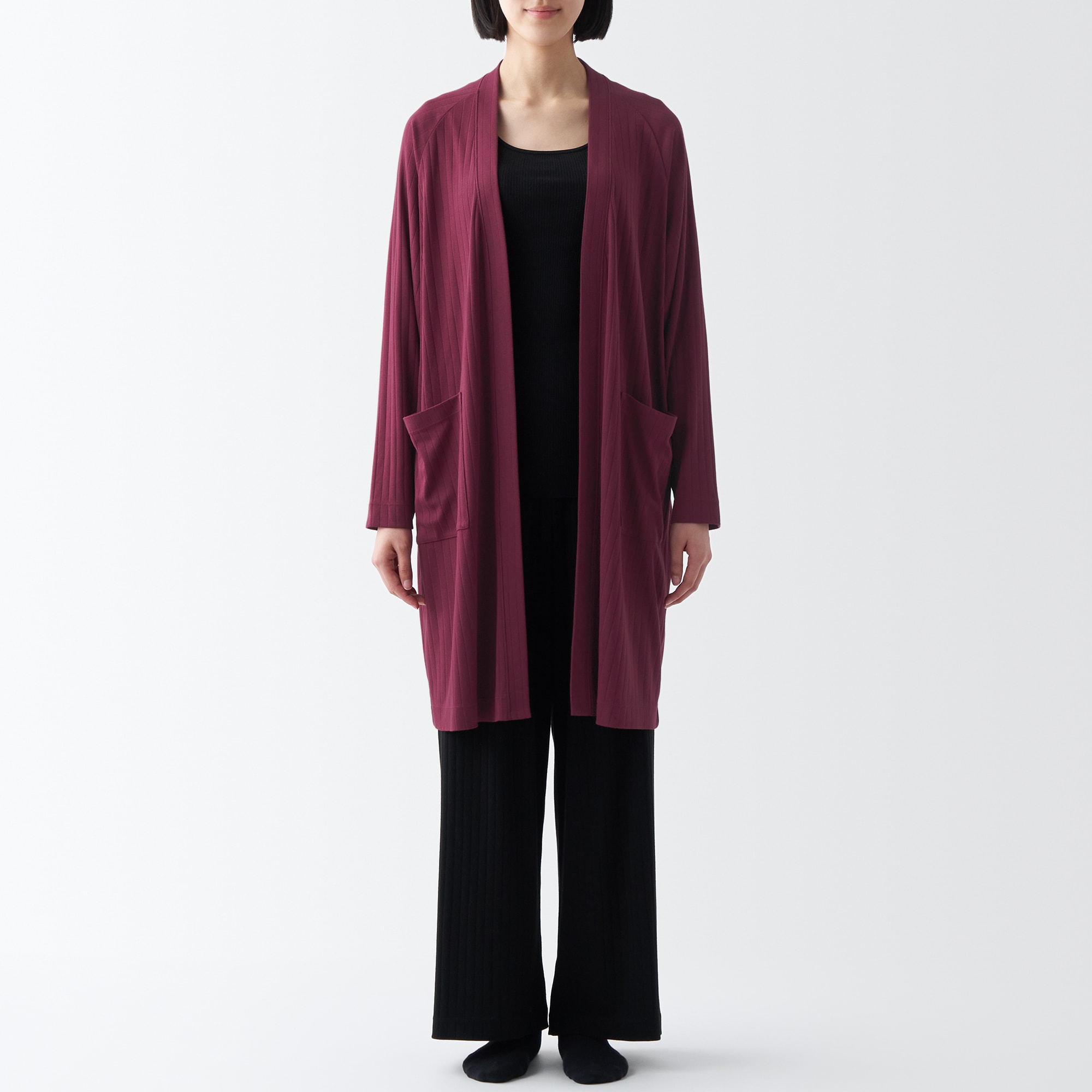 ワイドリブ　ロングカーディガン