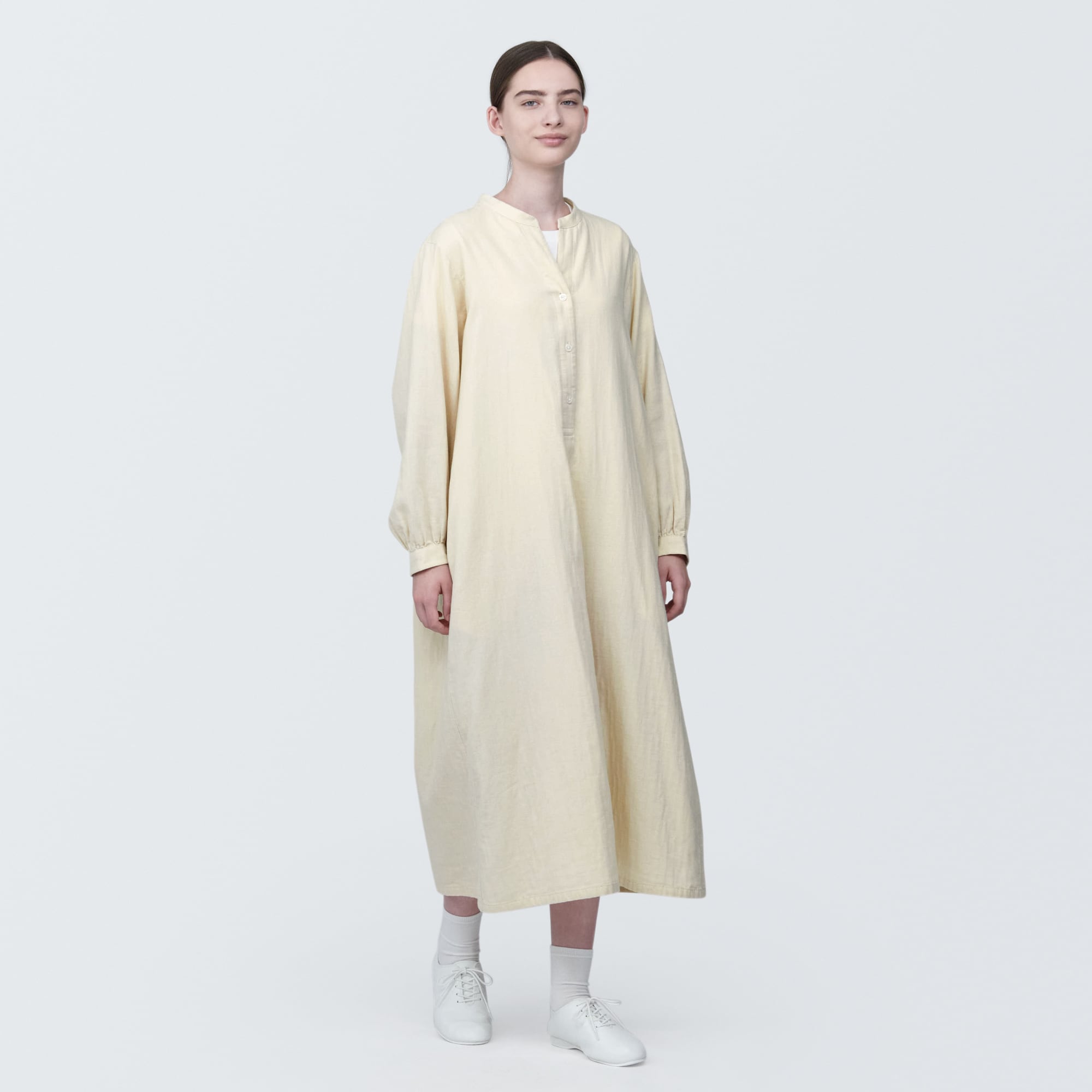 婦人　カポック混二重ガーゼ　長袖ワンピース