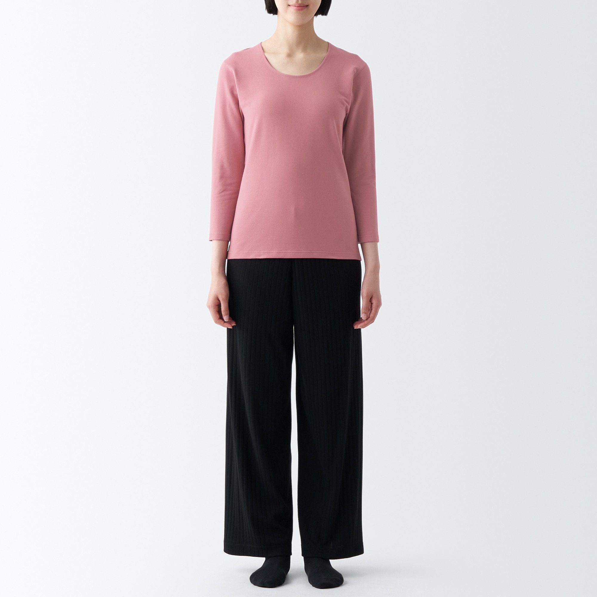 あったか綿　厚手　Ｕネック八分袖Ｔシャツ