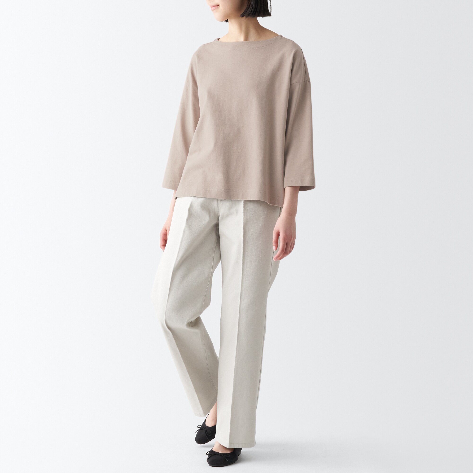 太番手ボートネック七分袖Ｔシャツ