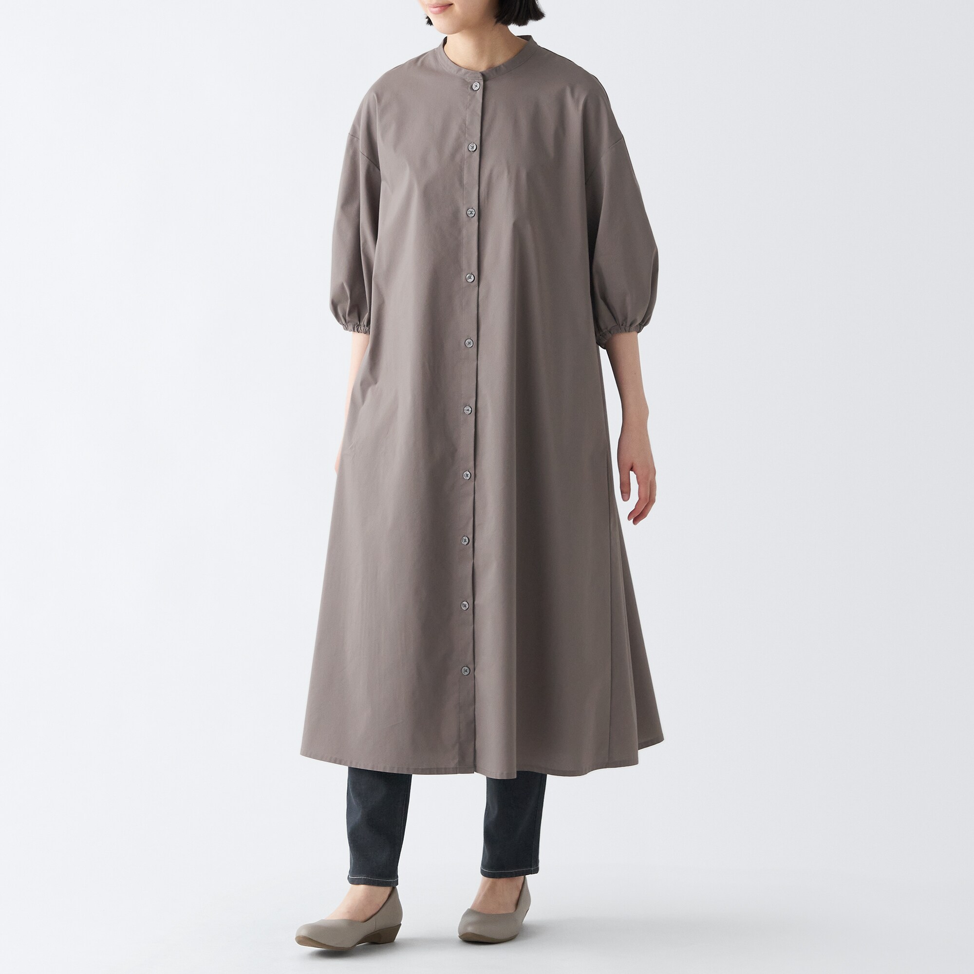 乾きやすいブロード七分袖ワンピース