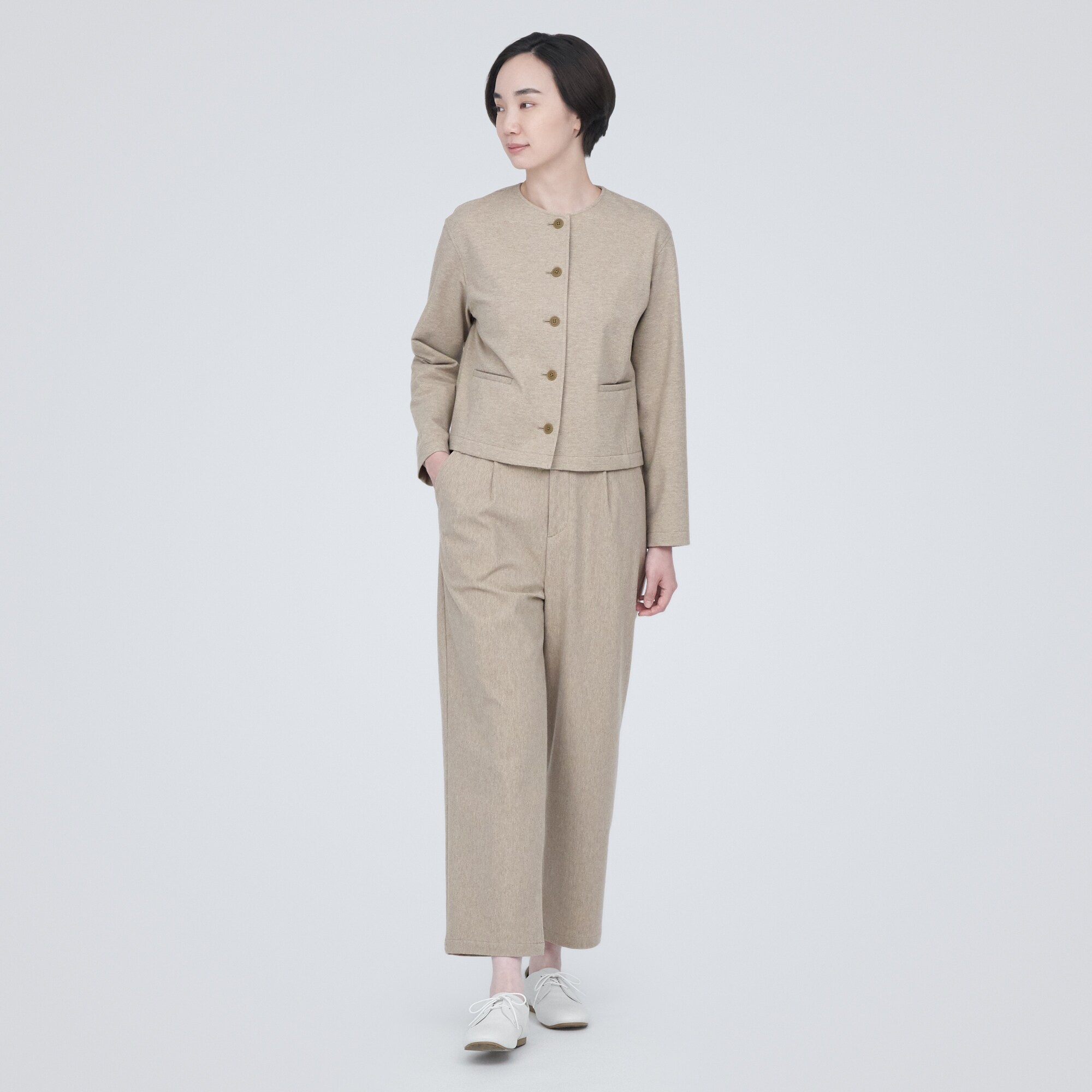 ストレッチ起毛ノーカラージャケット