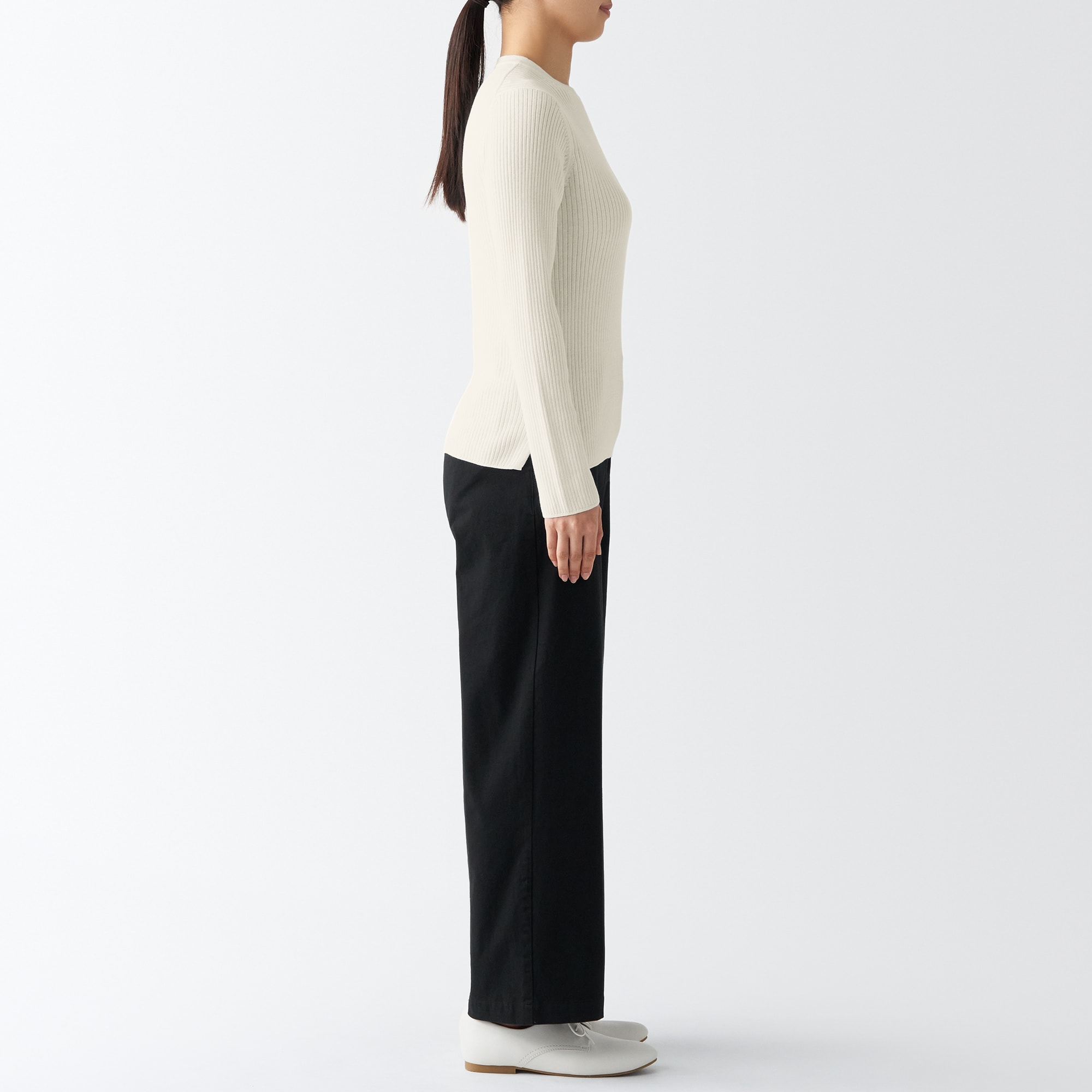 コットンシルクリブクルーネックセーター