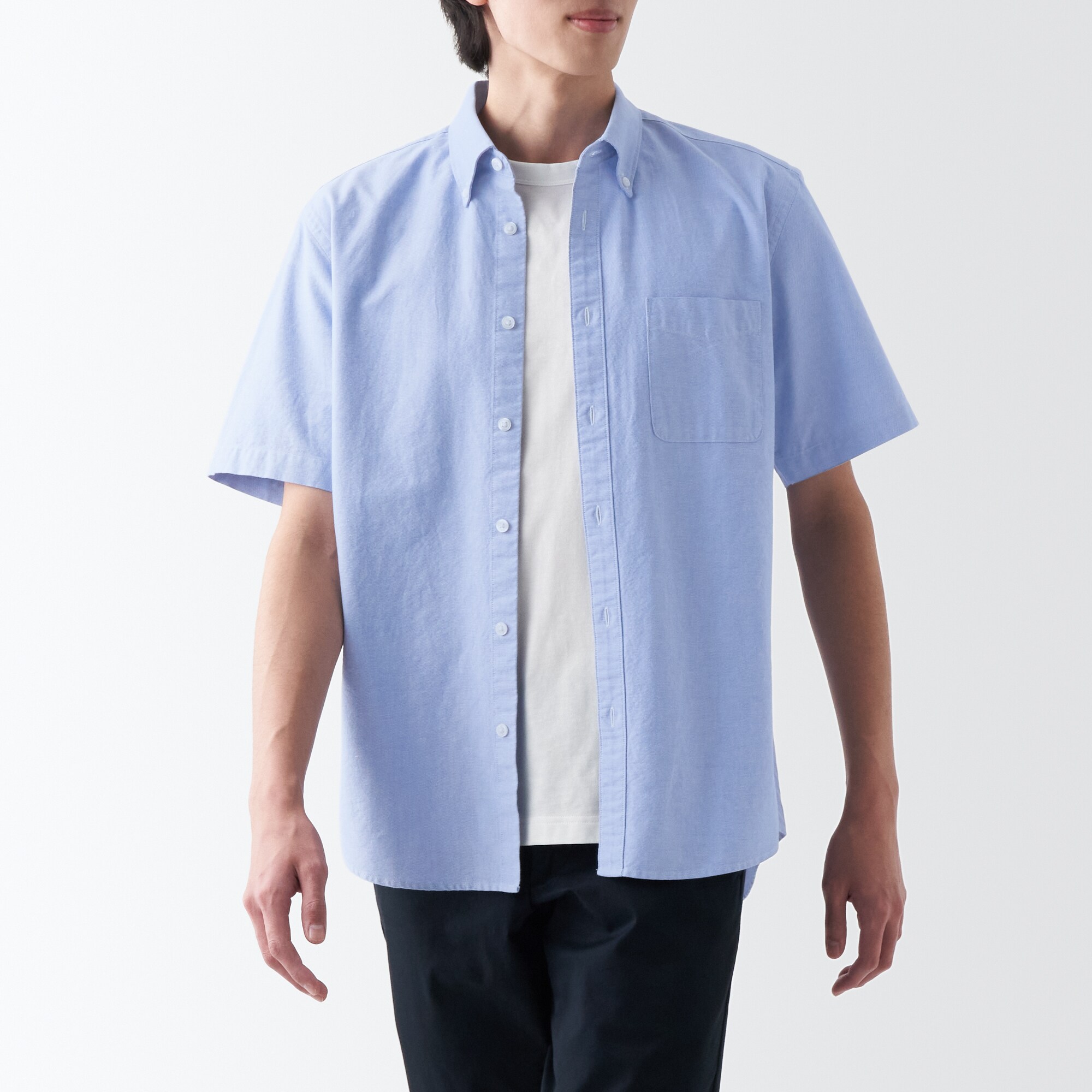 洗いざらしオックスボタンダウン半袖シャツ