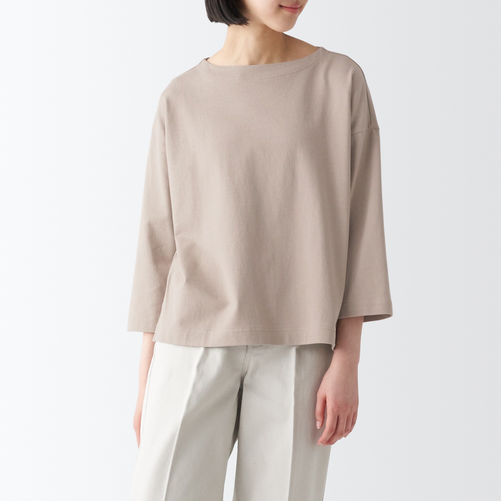 太番手ボートネック七分袖Ｔシャツ