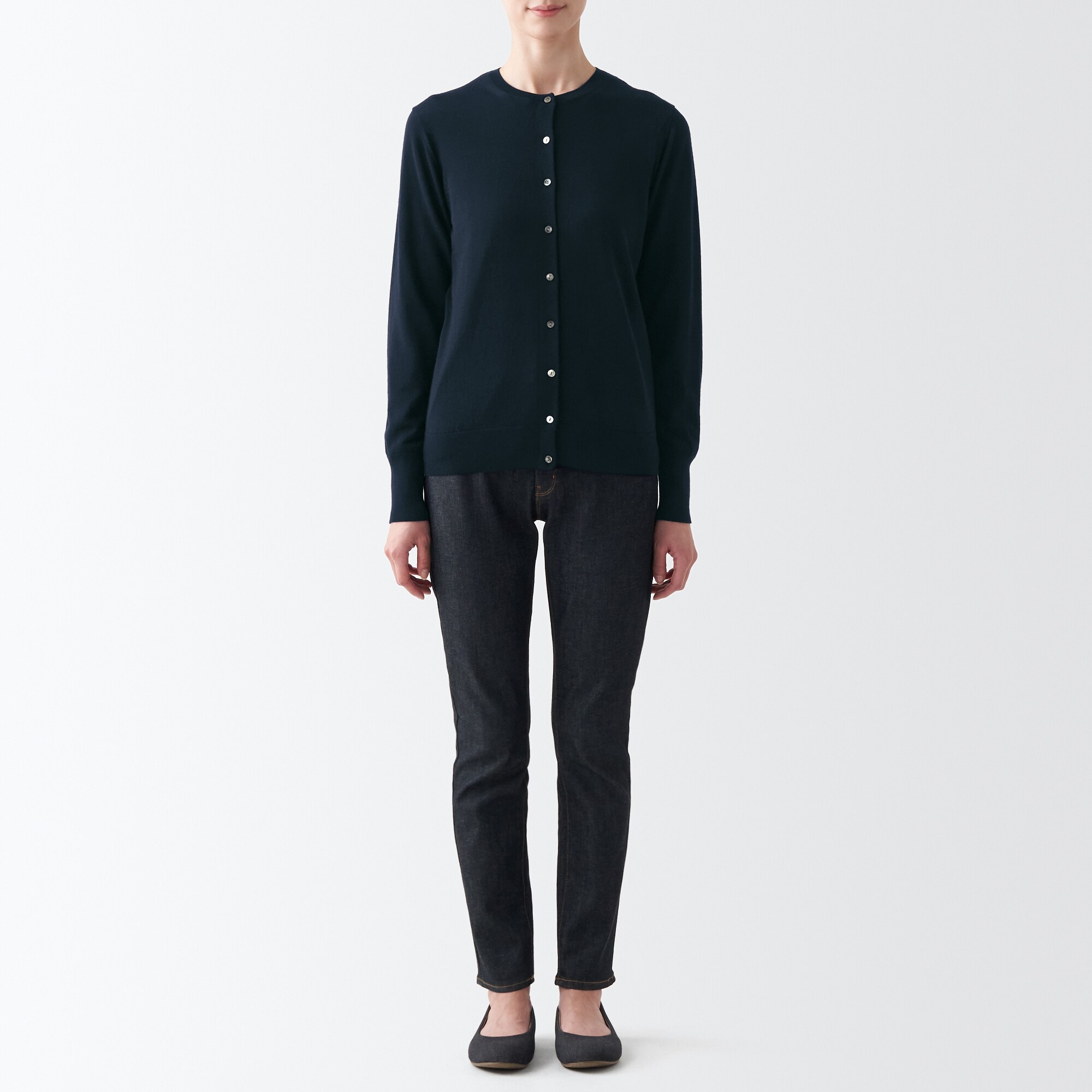 メリノウールクルーネックカーディガン