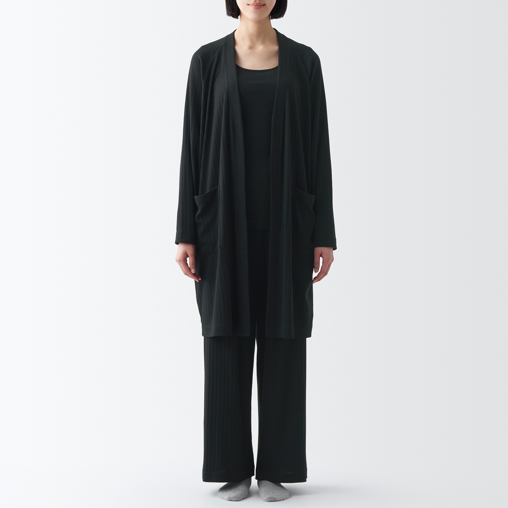 ワイドリブ　ロングカーディガン