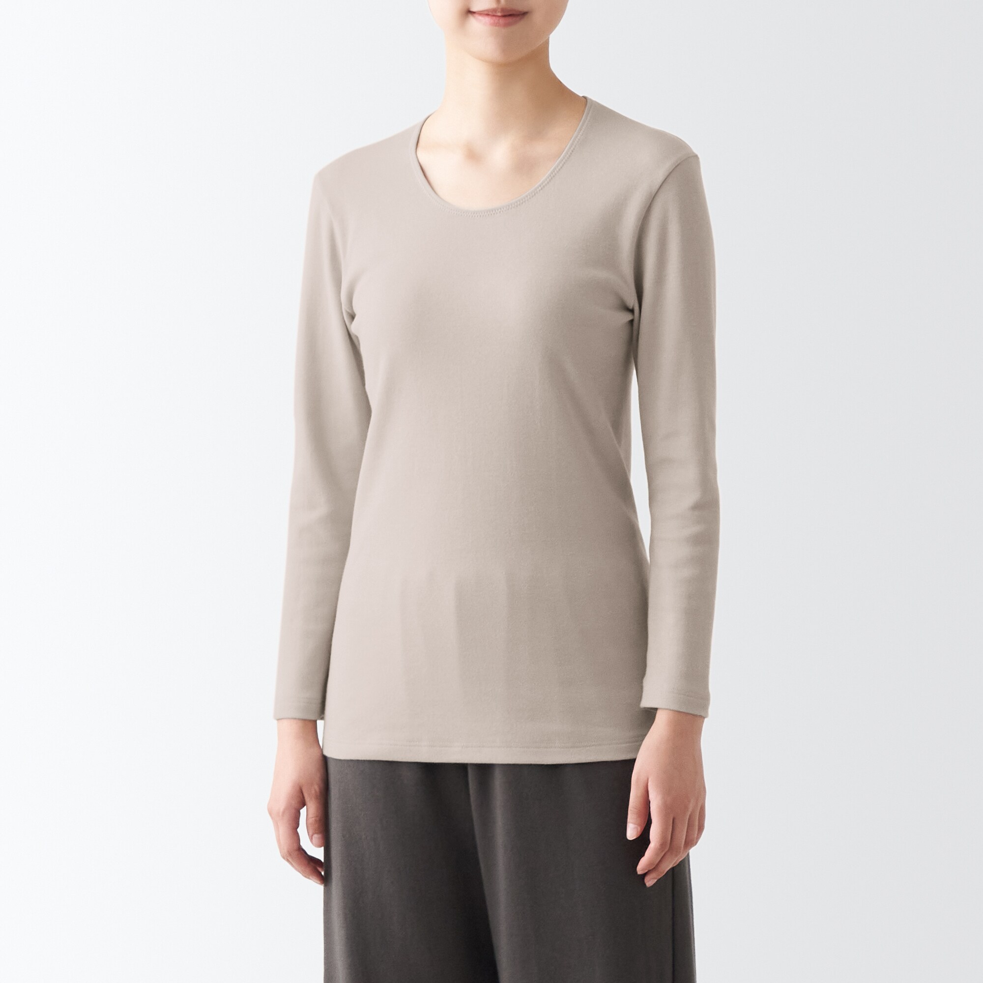 あったか綿　厚手　Ｕネック八分袖Ｔシャツ