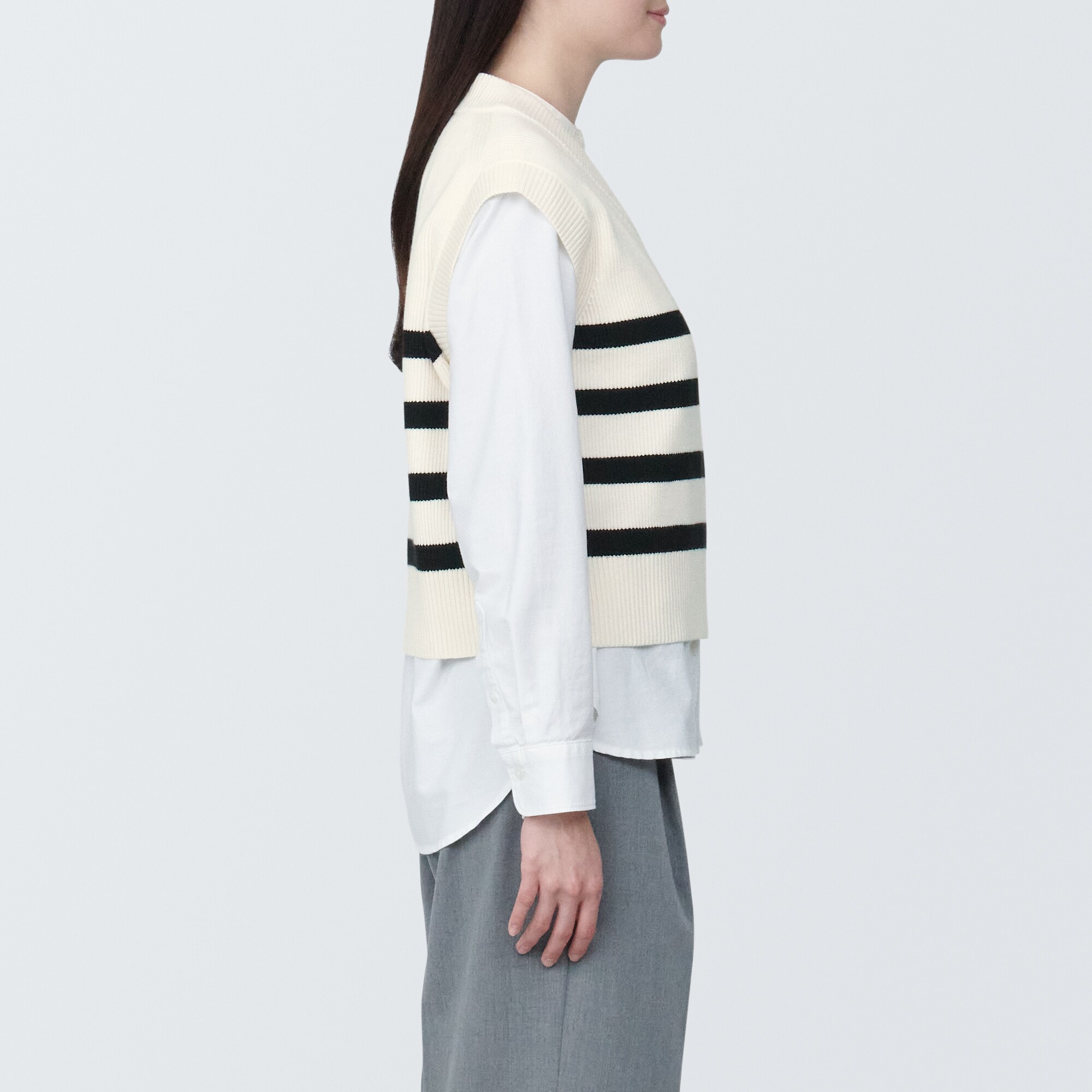 婦人　洗える畦編みショート丈Ｖネックベスト