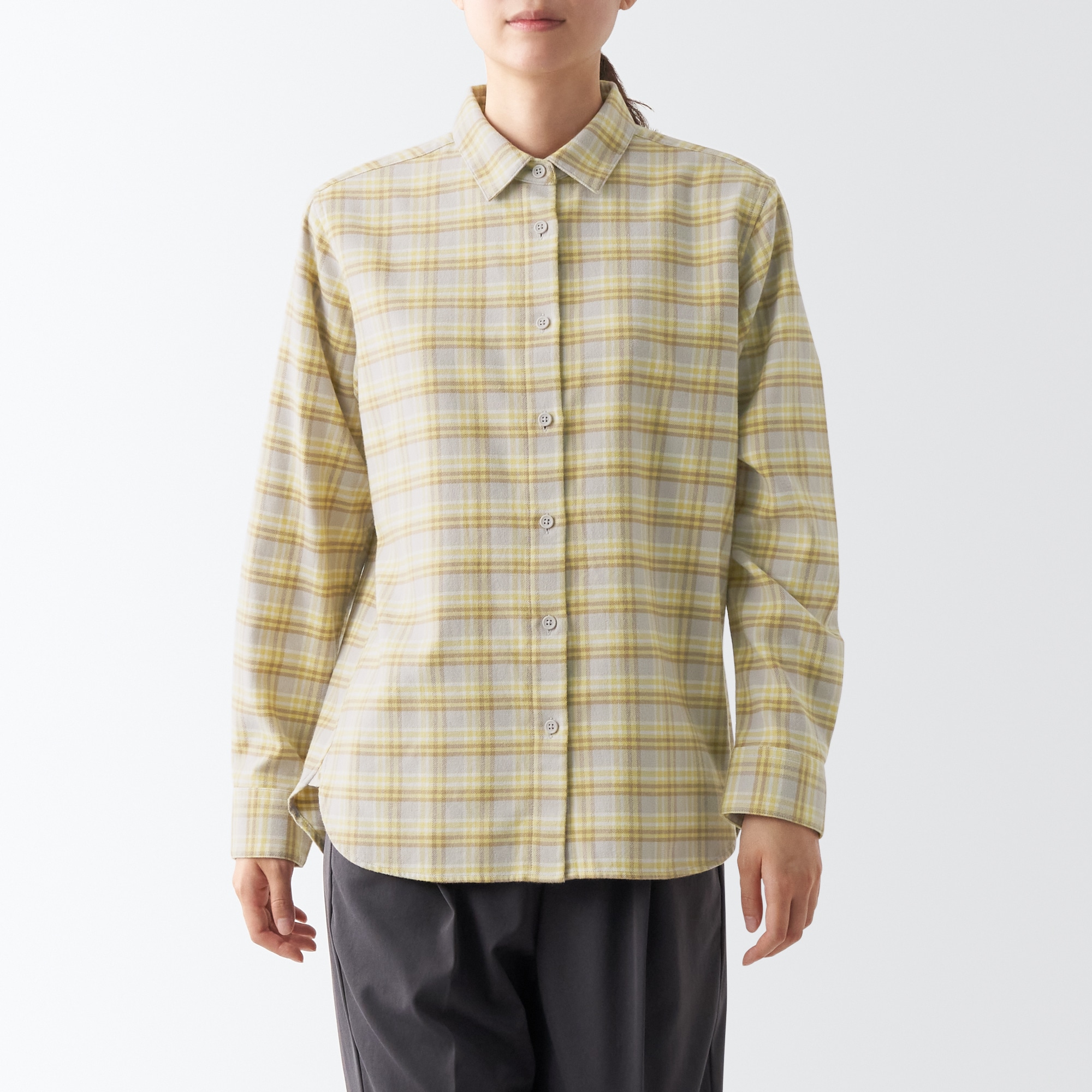 両面起毛フランネルレギュラーカラー長袖シャツ（婦人）