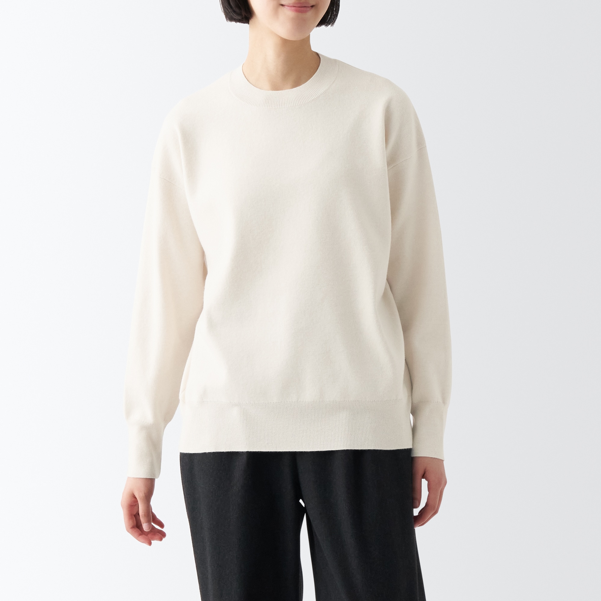 洗えるミラノリブ編みクルーネックセーター（婦人）