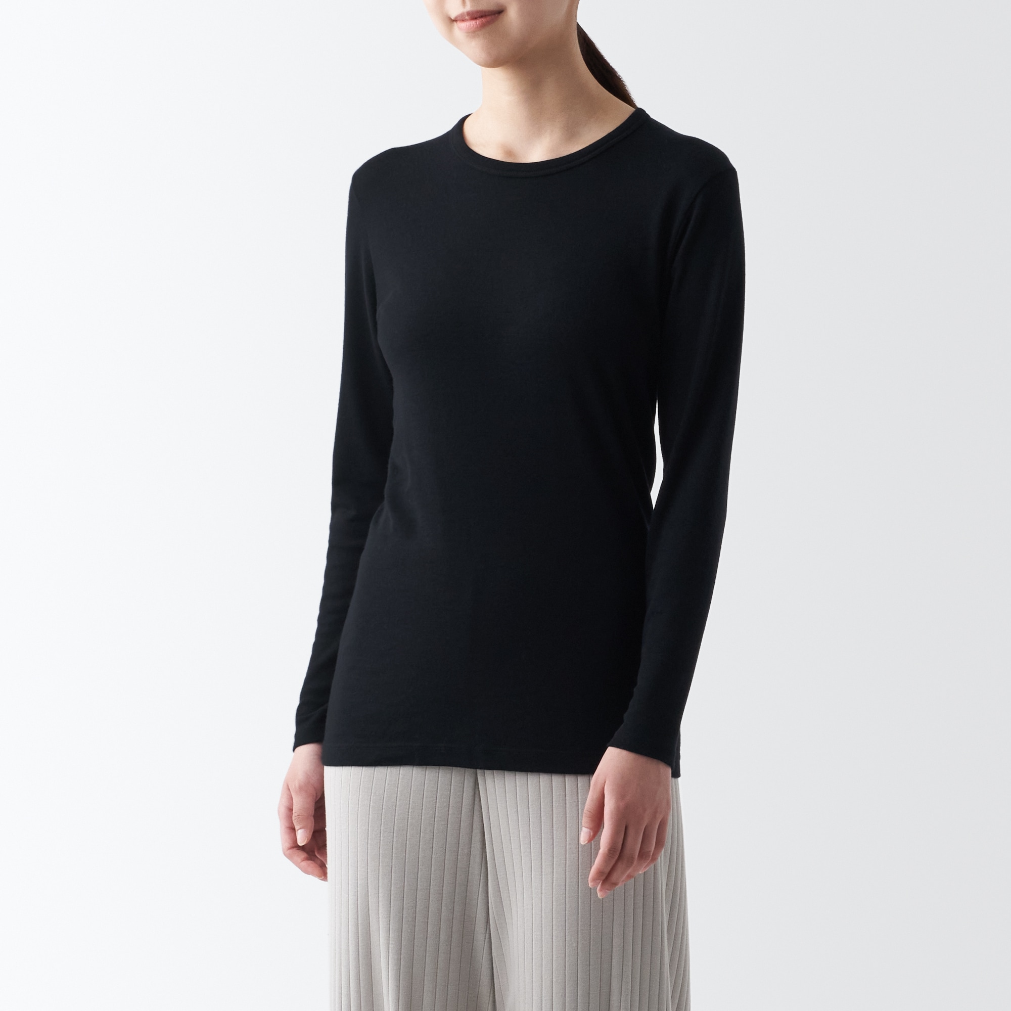 ウールクルーネック長袖Ｔシャツ