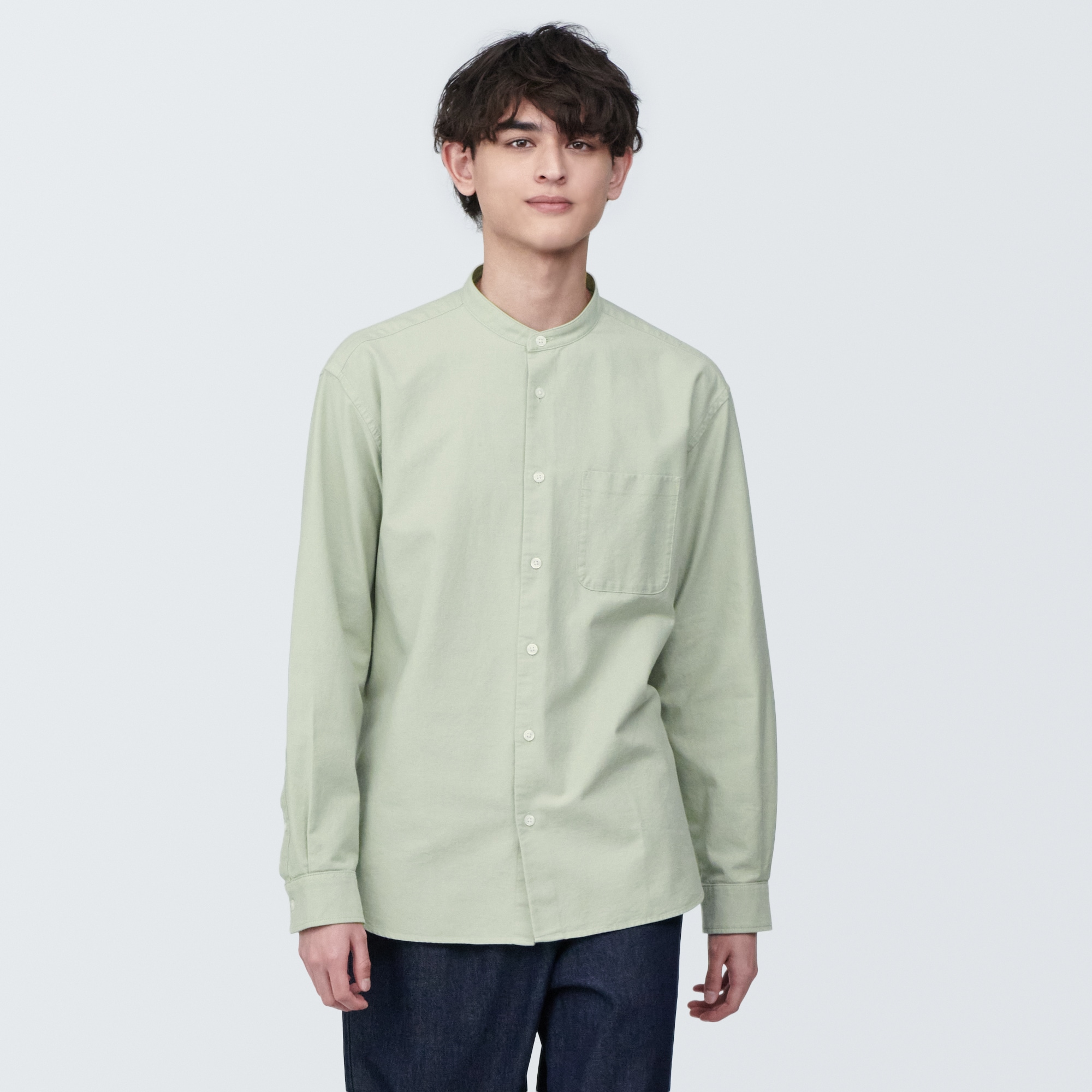 紳士　洗いざらしオックススタンドカラー長袖シャツ