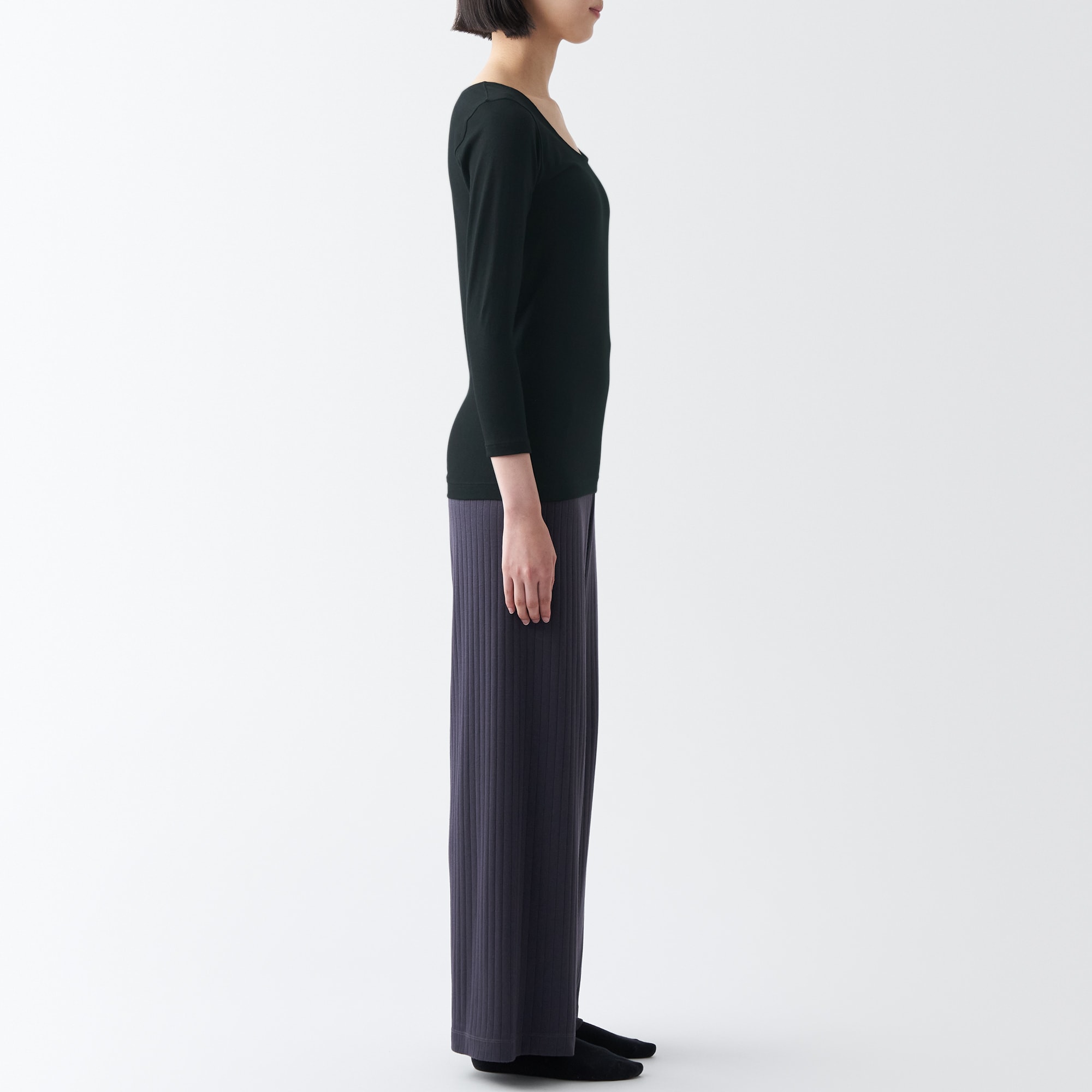 あったか綿　Ｕネック八分袖Ｔシャツ