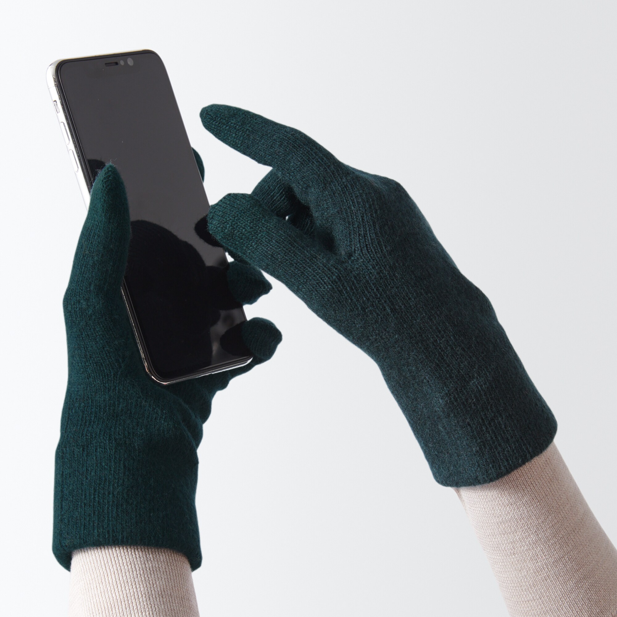 ウール混　裏起毛　　タッチパネル手袋　