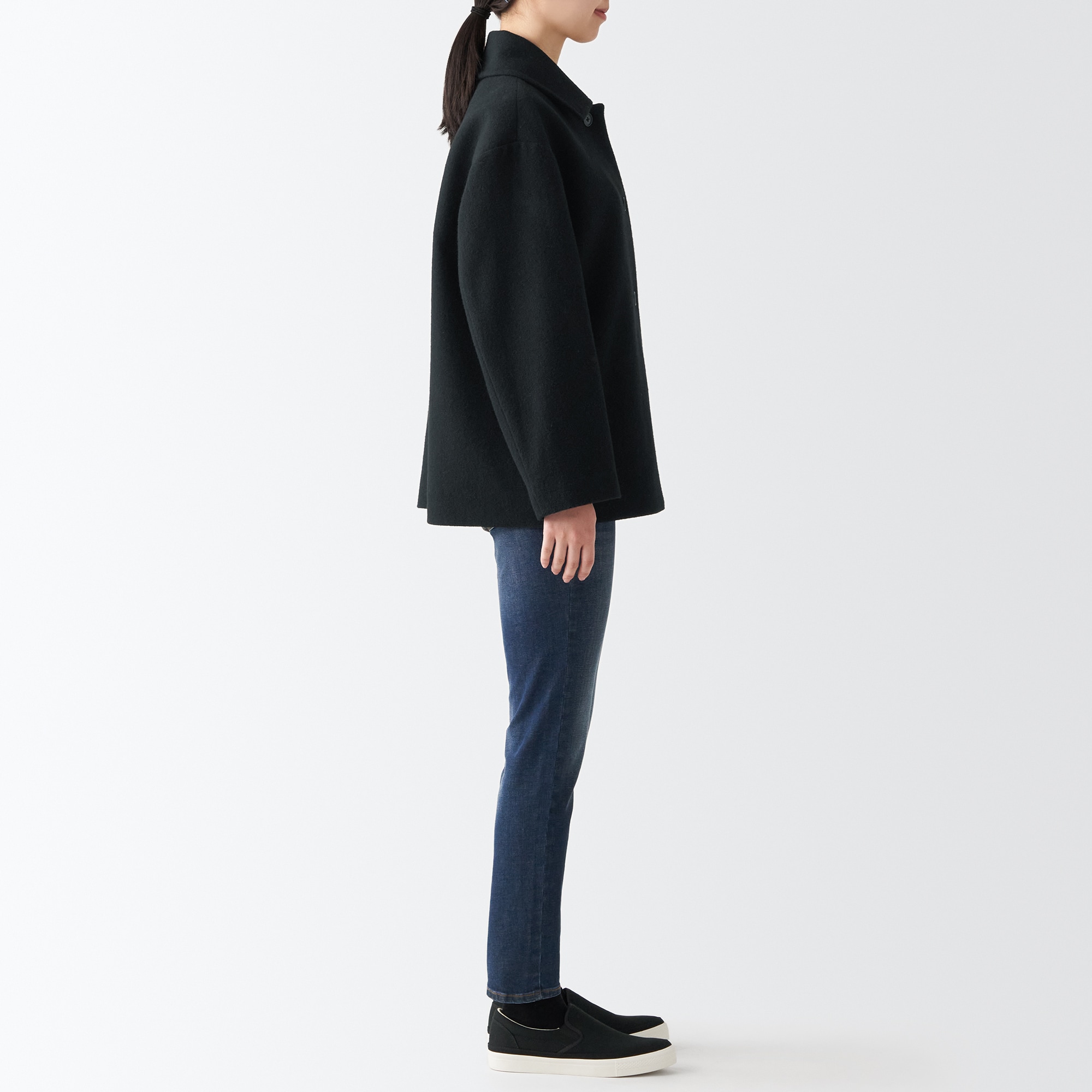 ウール混ステンカラーショートコート