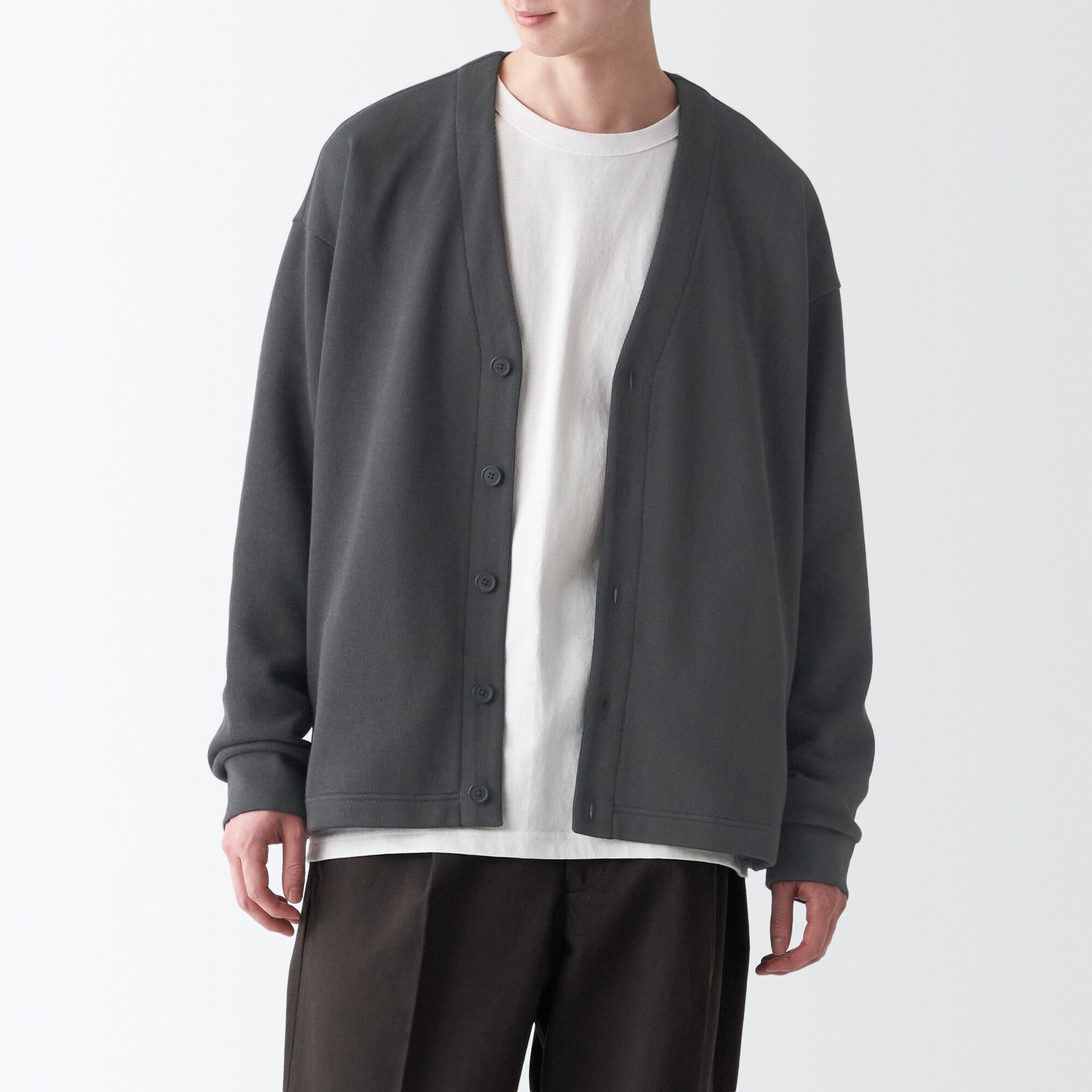 二重編みスウェットカーディガン