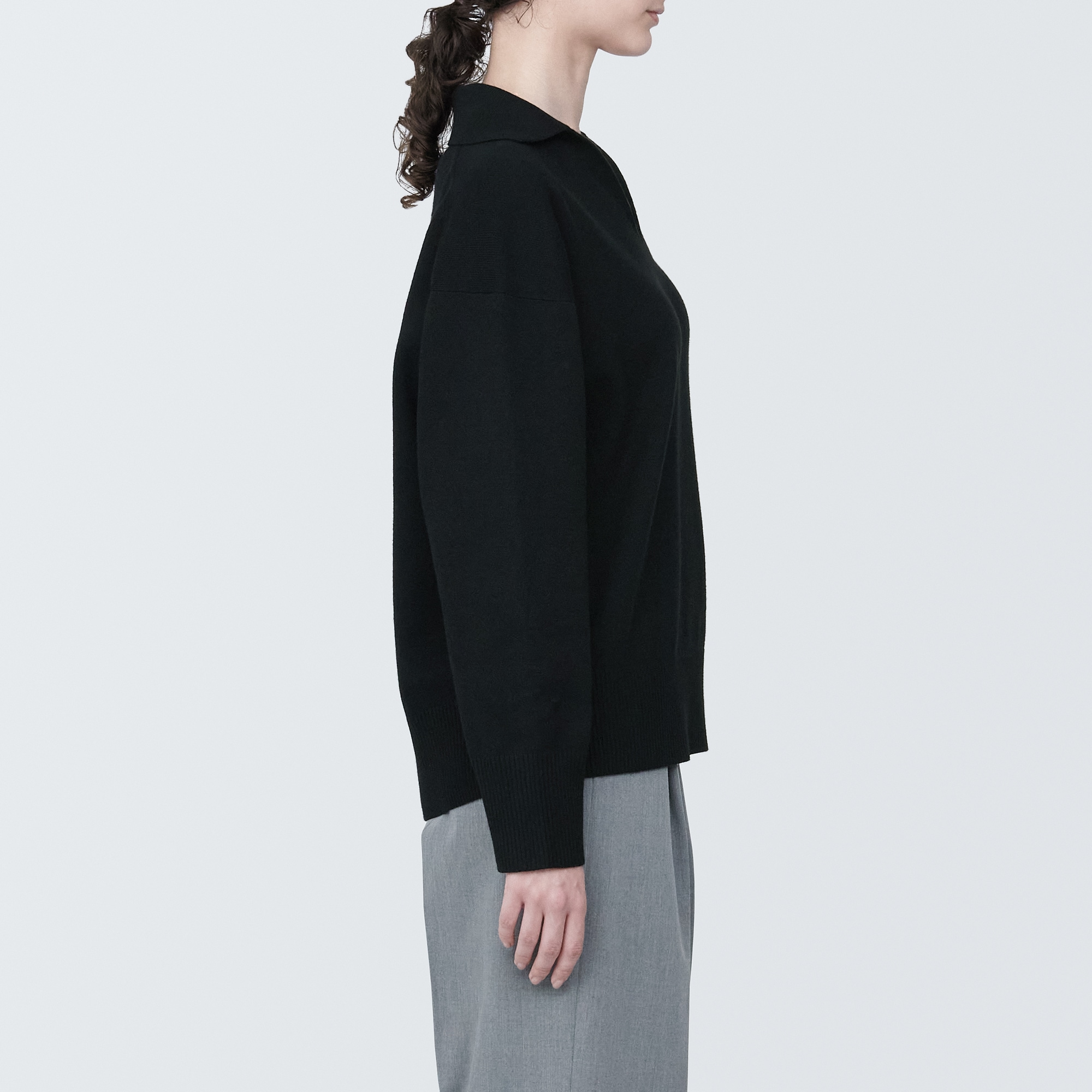 婦人　洗えるミラノリブ編みスキッパーポロセーター