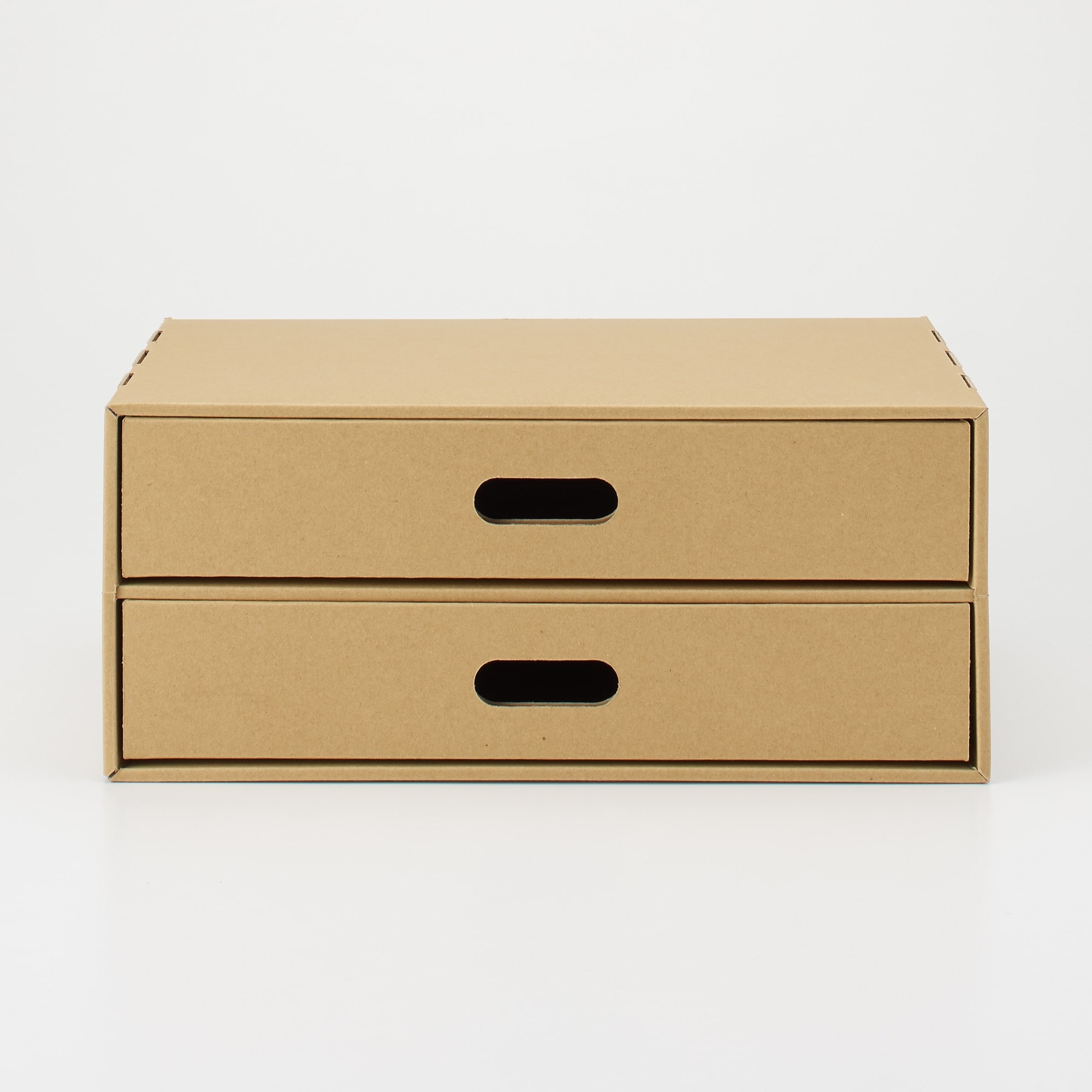 ダンボール収納ケース横ワイド　引出式　ベージュ　２段／約幅３７×奥行２６×高さ１６ｃｍ