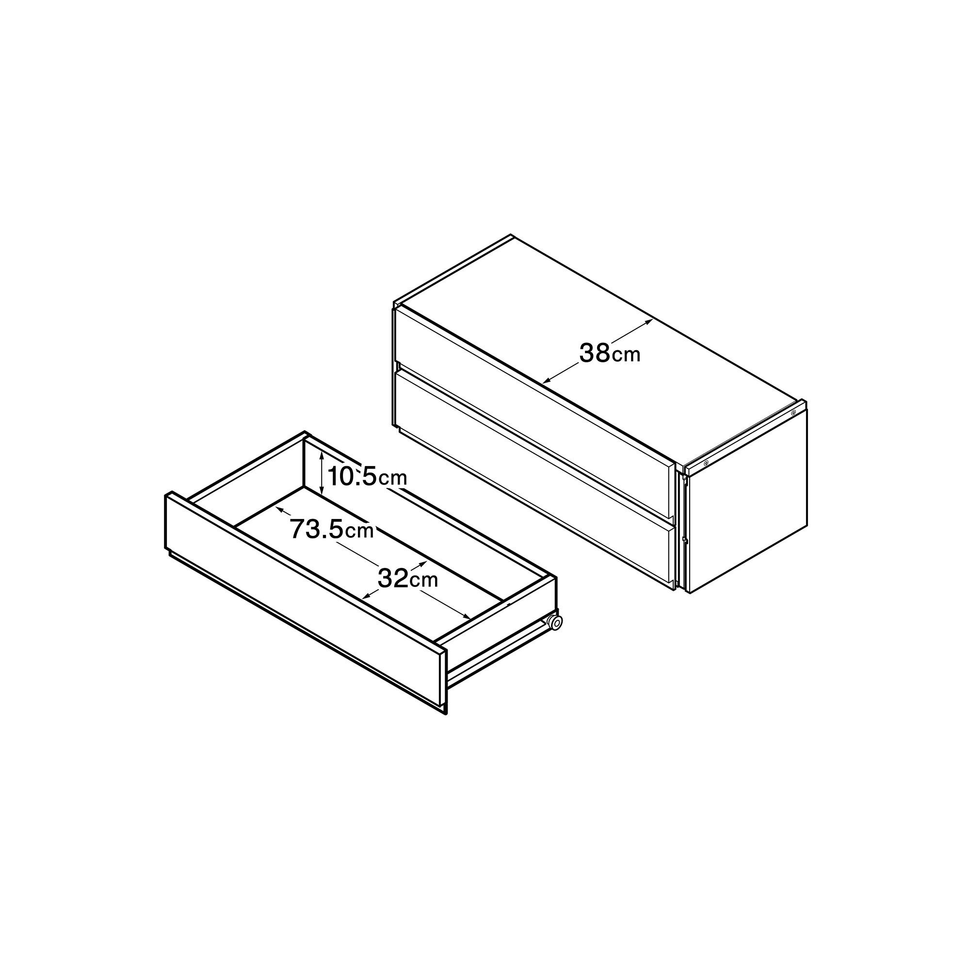 スチールユニットシェルフ用・ボックス・引出し・２段・ウォールナット材