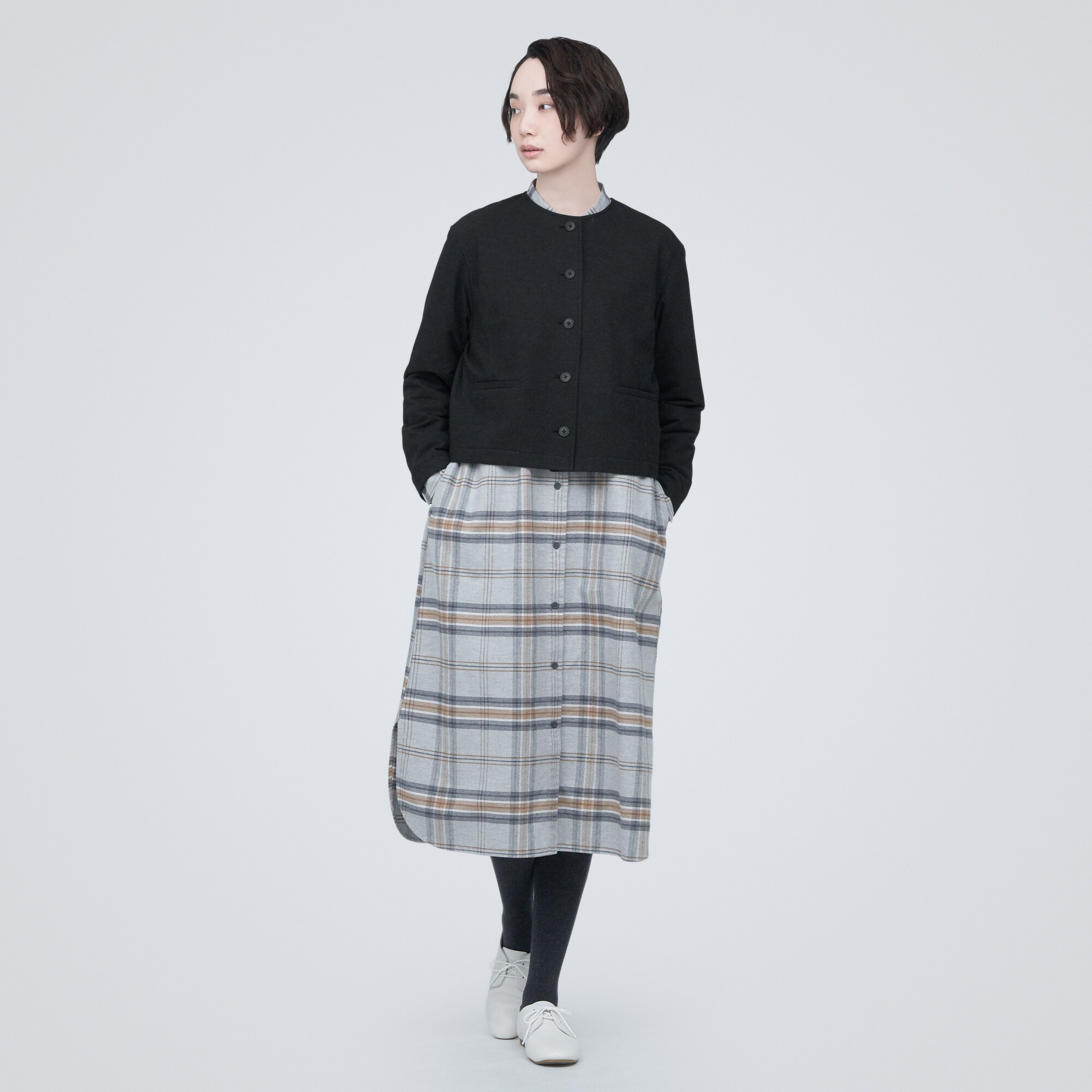 ストレッチ起毛ノーカラージャケット