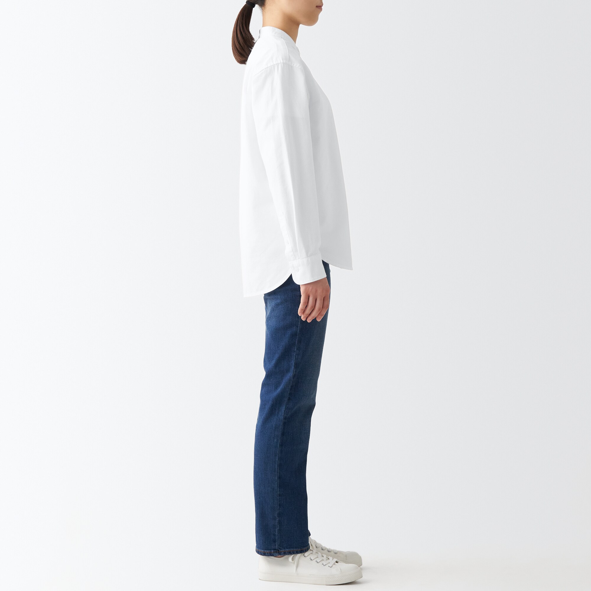 洗いざらしオックススタンドカラーシャツ