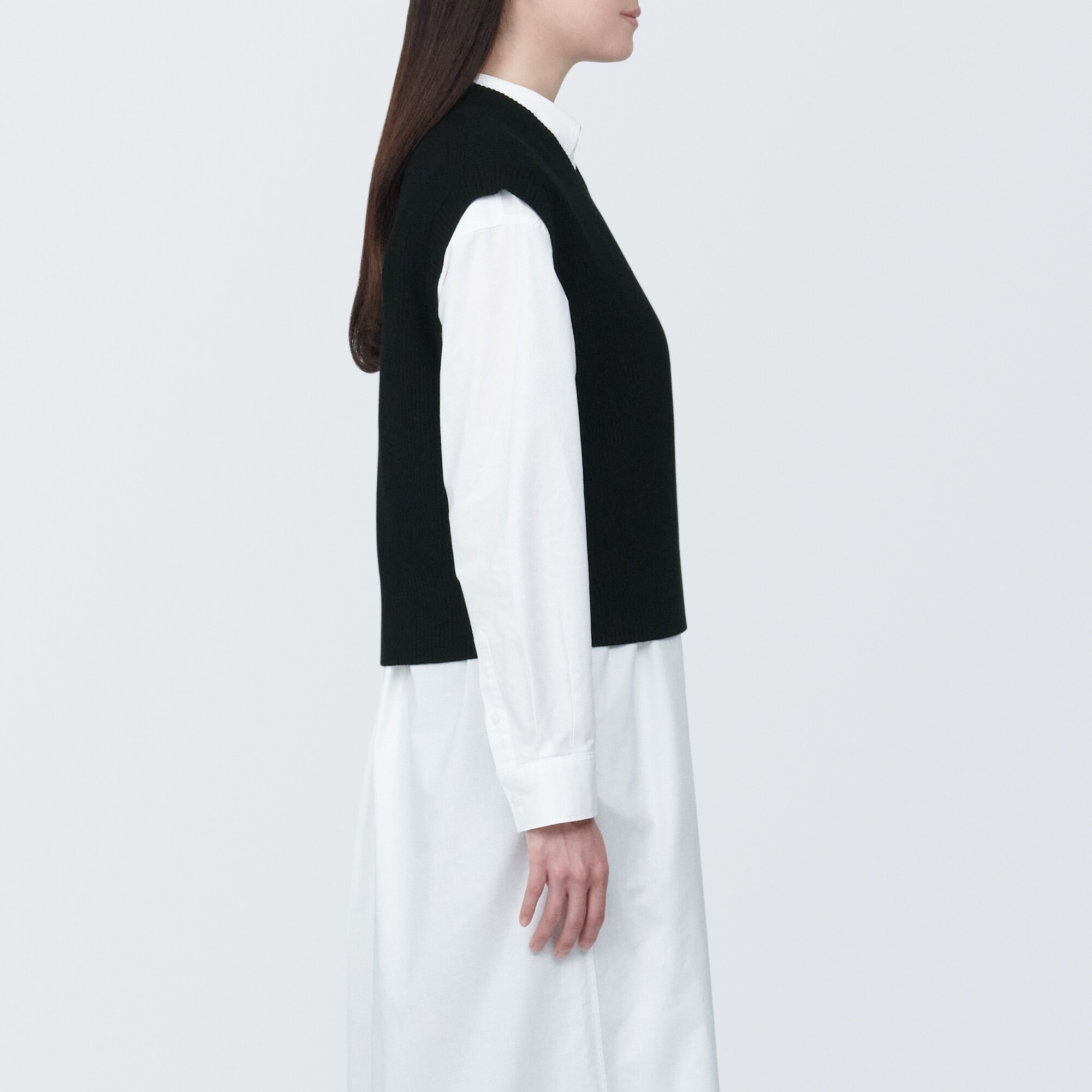 婦人　洗える畦編みショート丈Ｖネックベスト