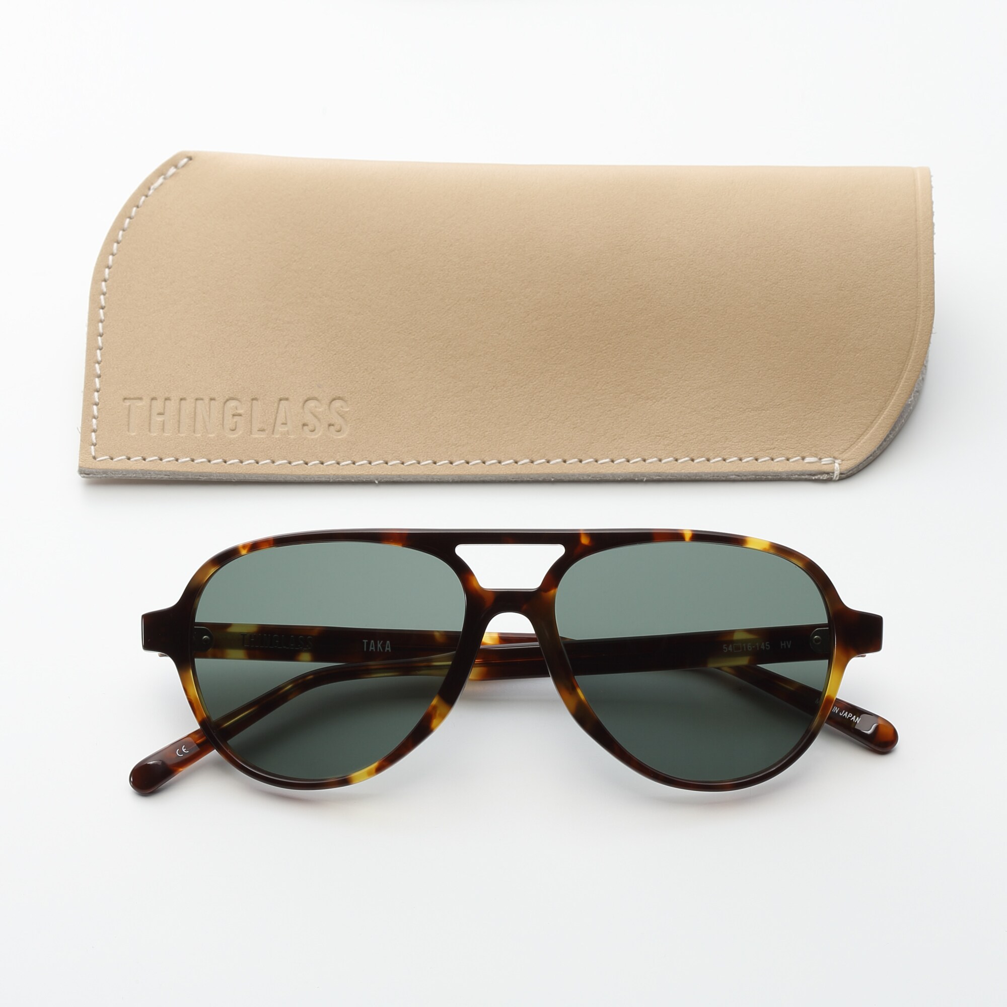 ガラスレンズのサングラス　ティアドロップ　べっ甲柄×ブラック