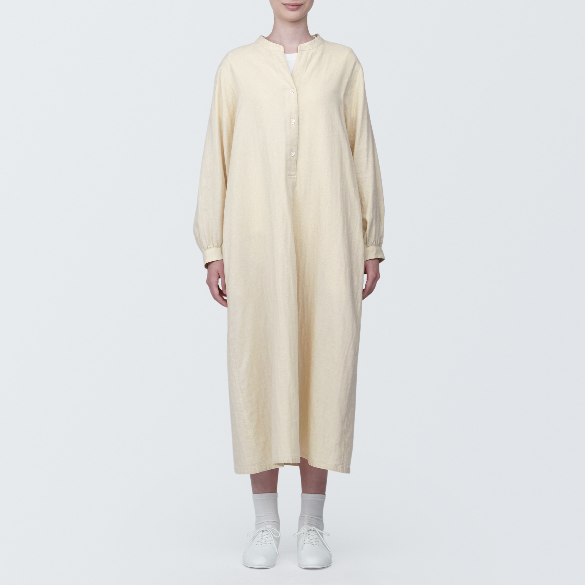 婦人　カポック混二重ガーゼ　長袖ワンピース