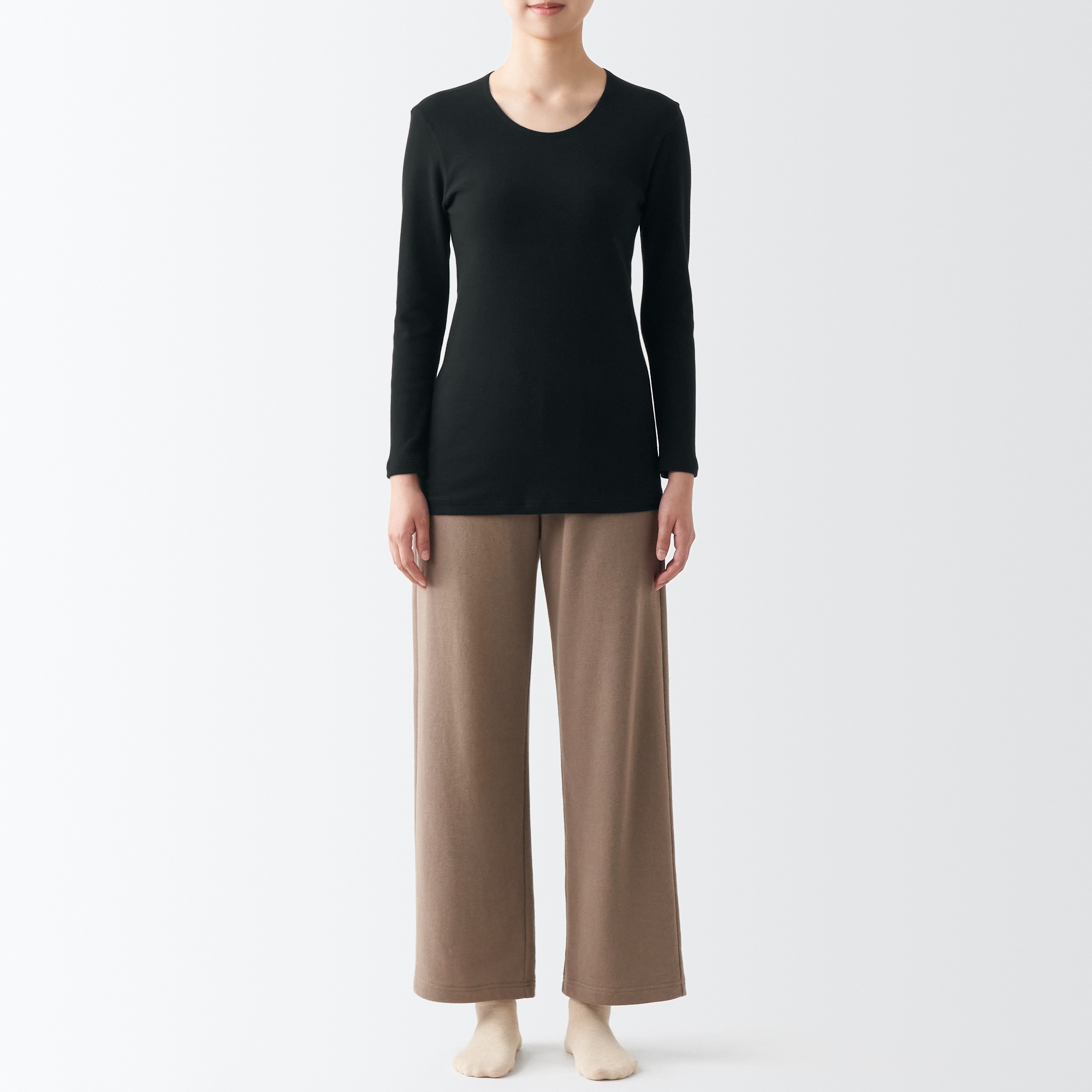 あったか綿　厚手　Ｕネック八分袖Ｔシャツ