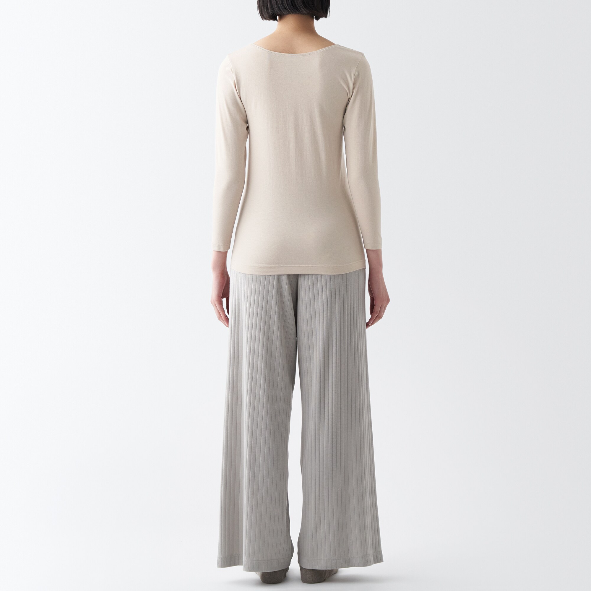 あったか綿　Ｕネック八分袖Ｔシャツ