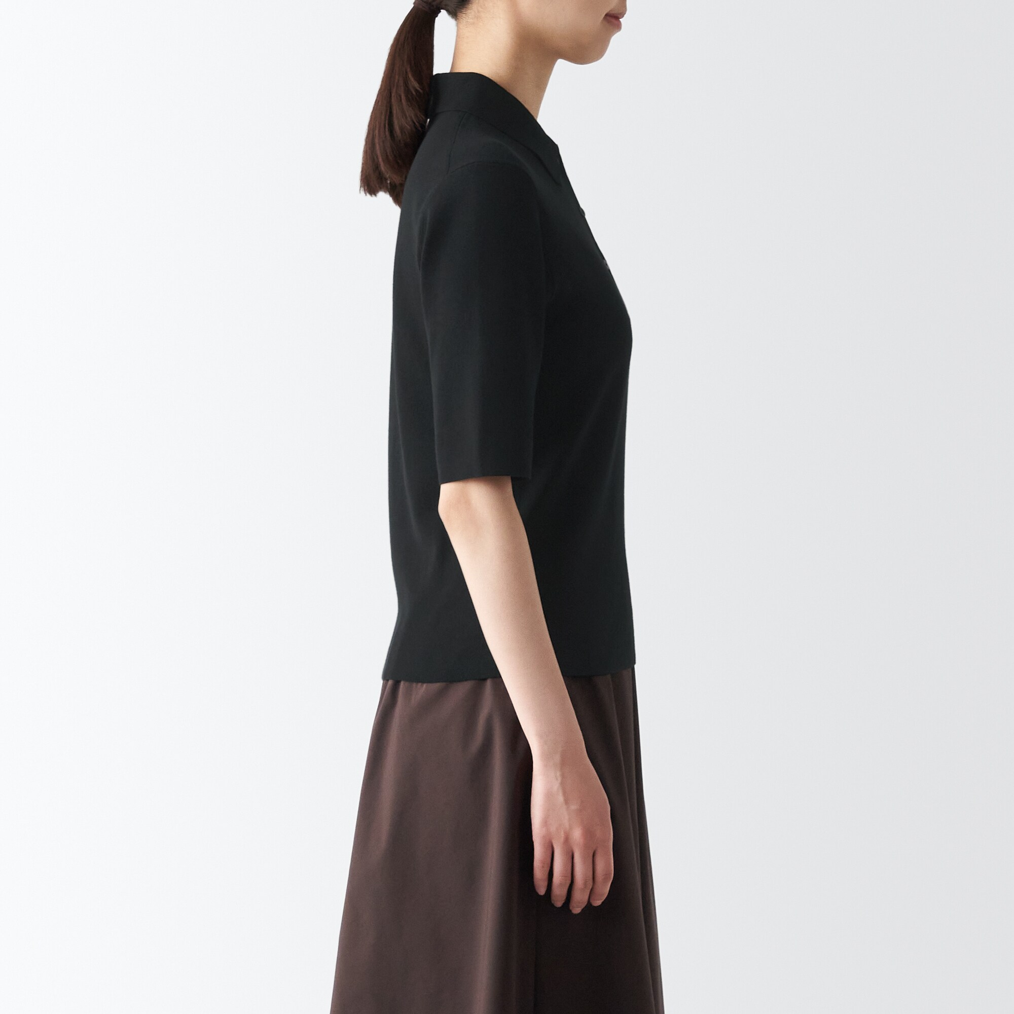 ＵＶカットリブ編み五分袖ポロセーター