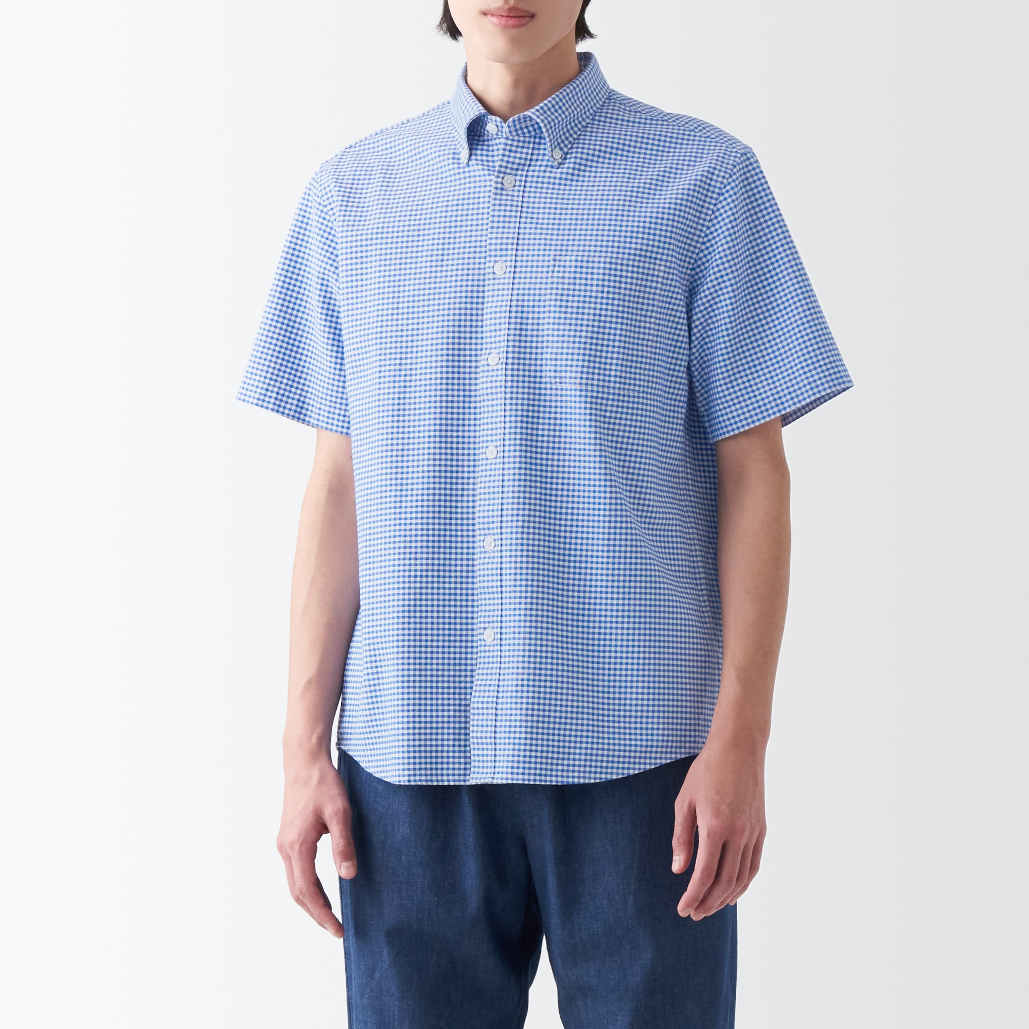 洗いざらしオックスボタンダウン半袖シャツ