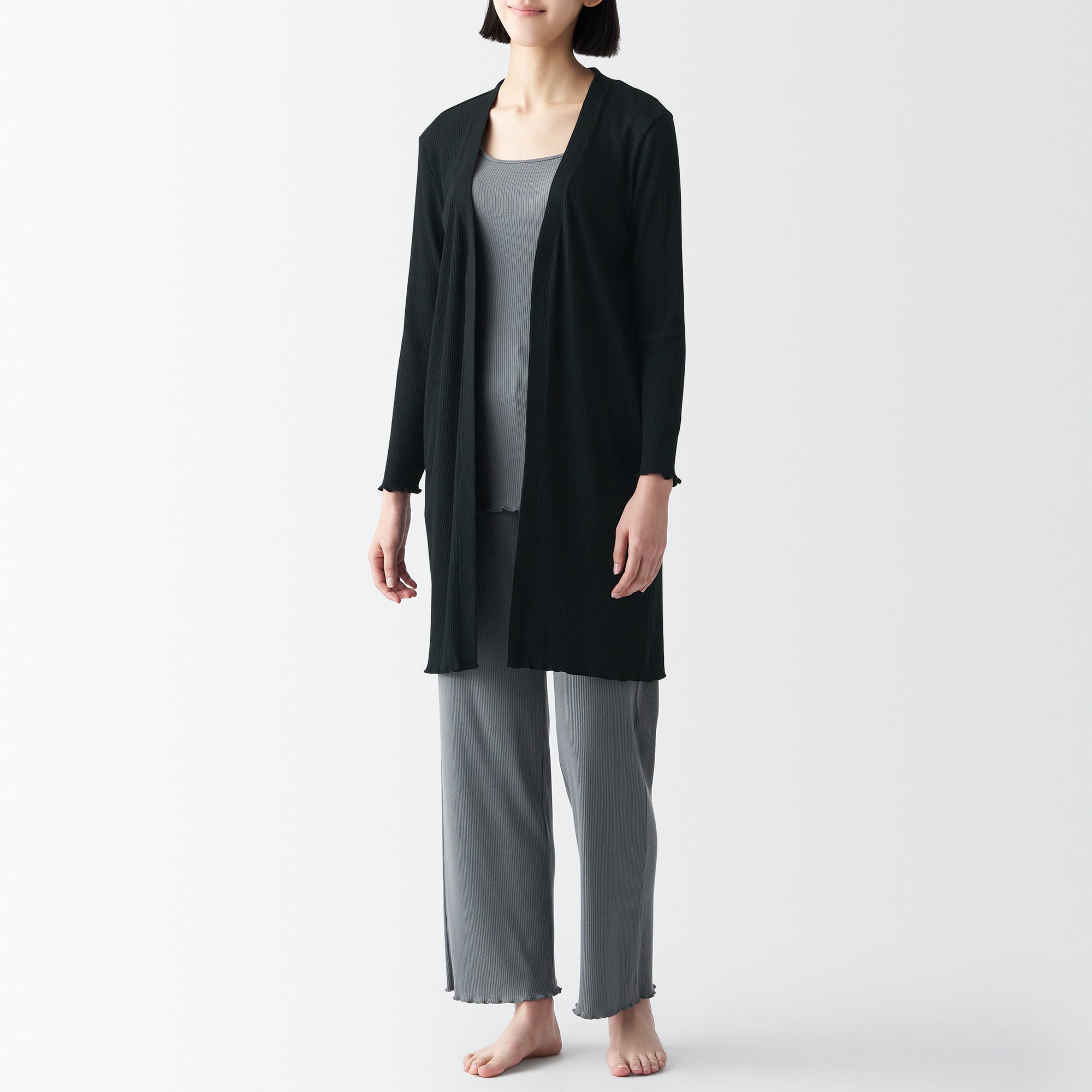 なめらかリブ　ロングカーディガン