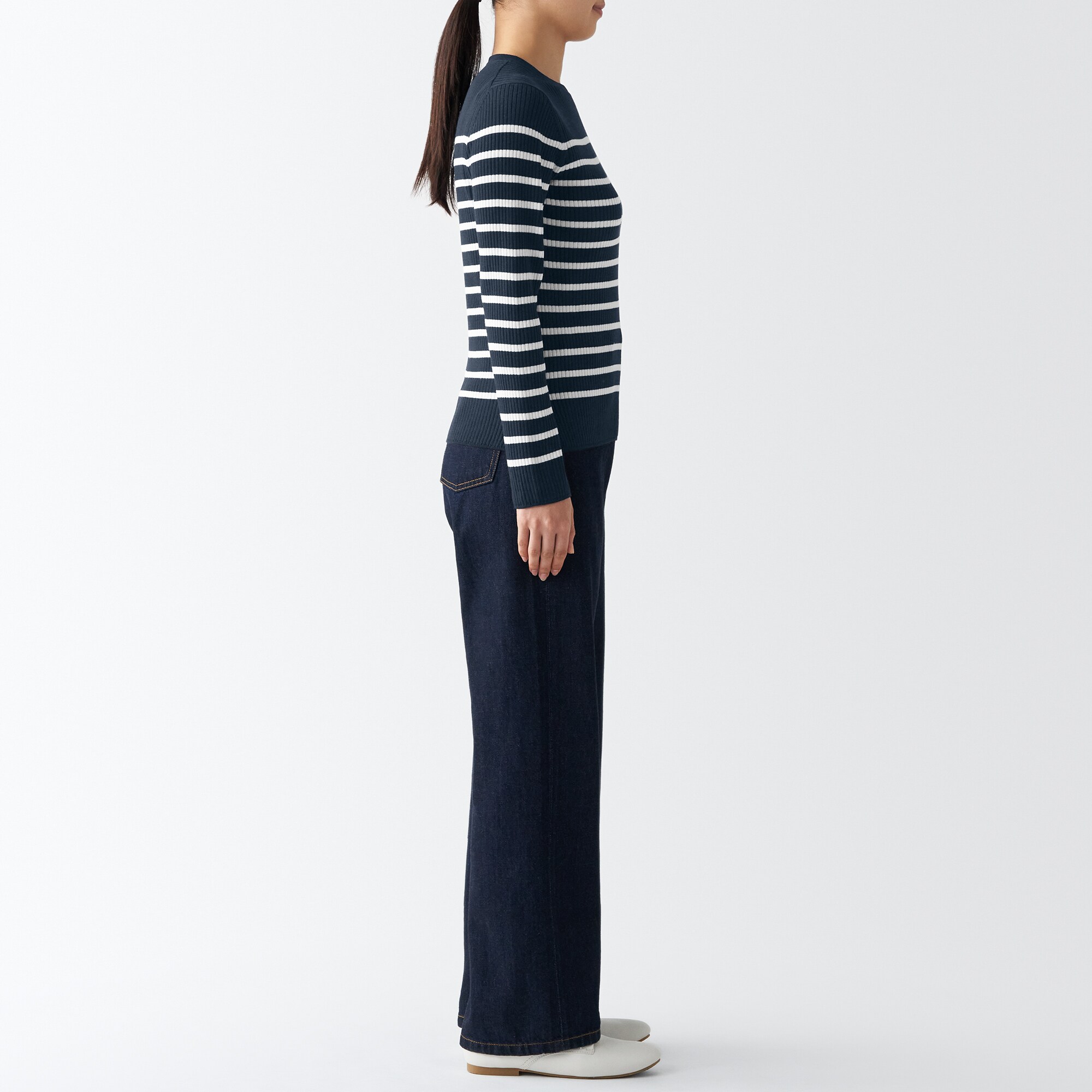 コットンシルクリブクルーネックセーター