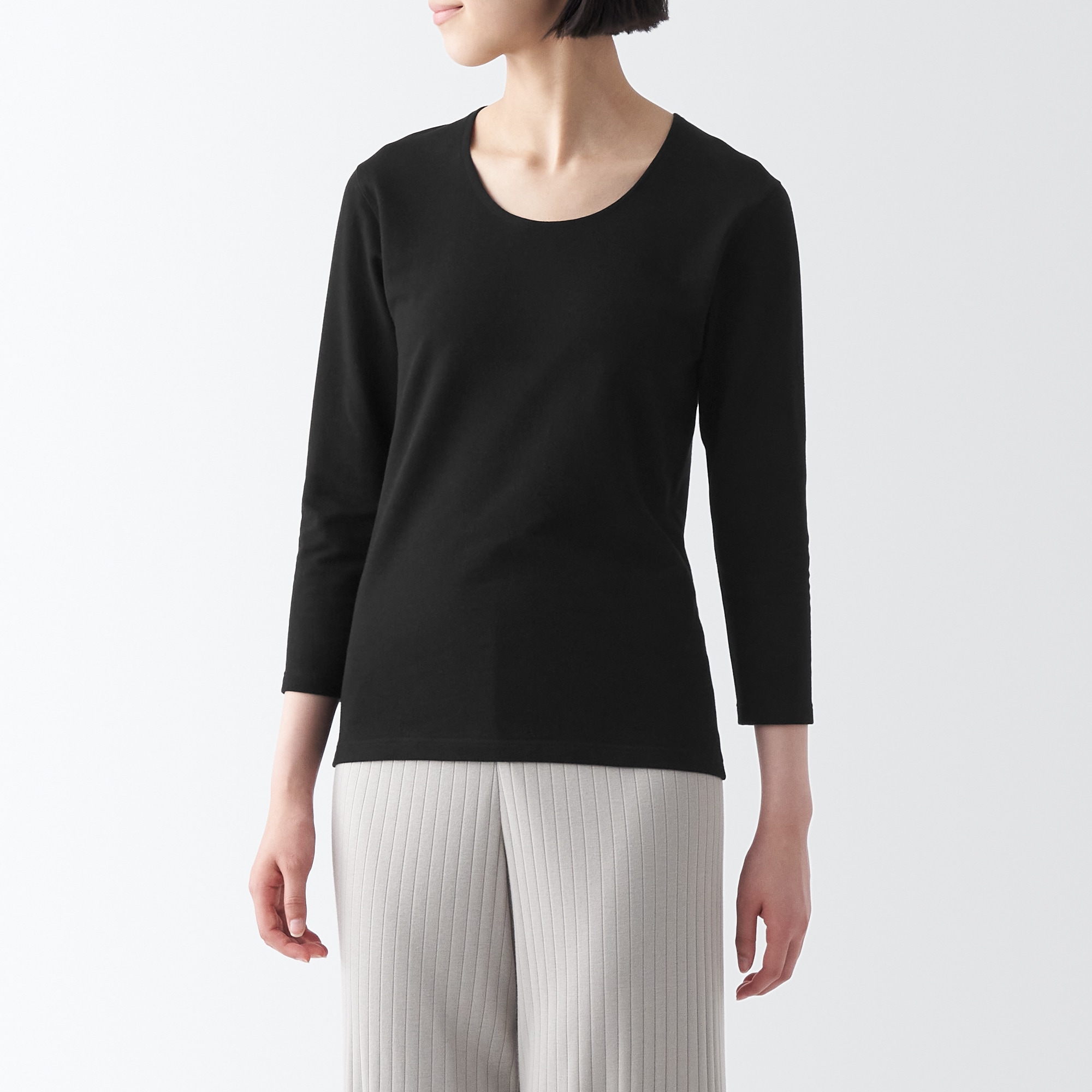 あったか綿　厚手　Ｕネック八分袖Ｔシャツ