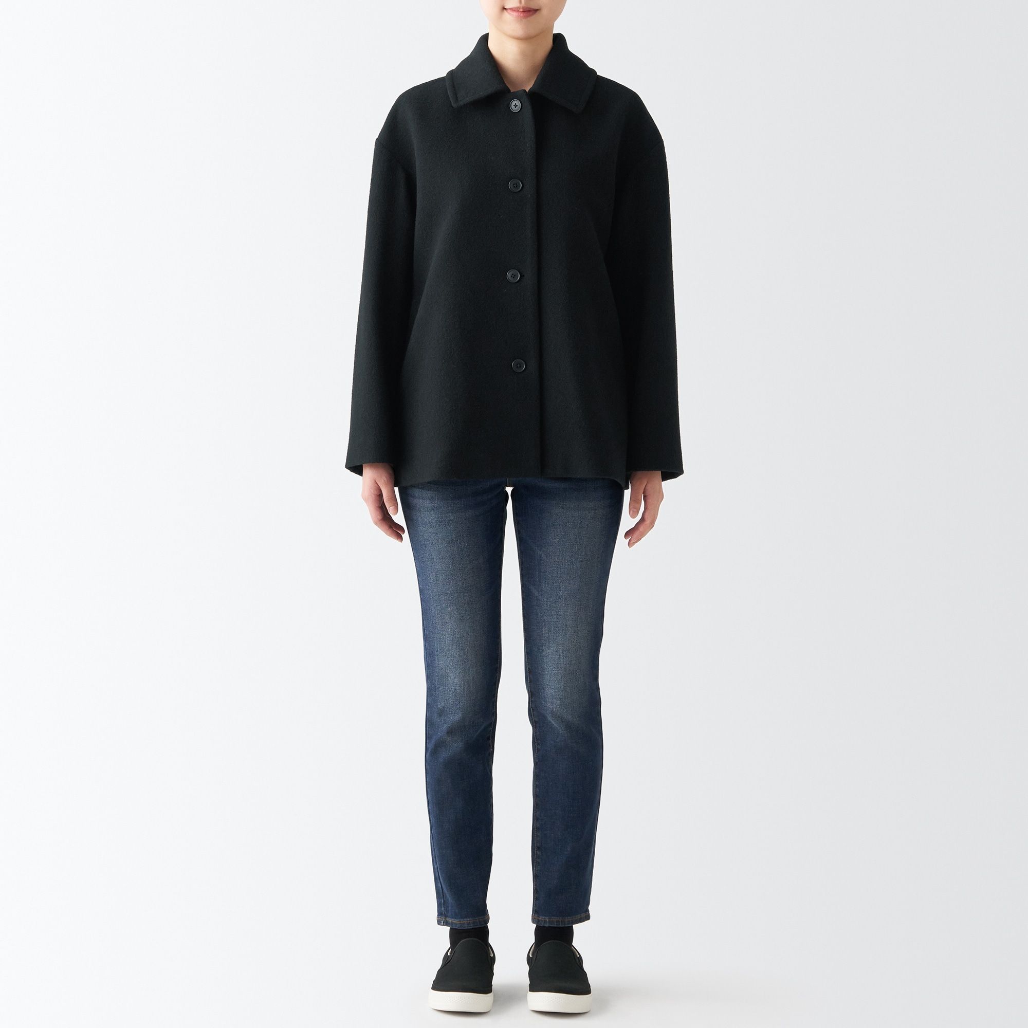 ウール混ステンカラーショートコート