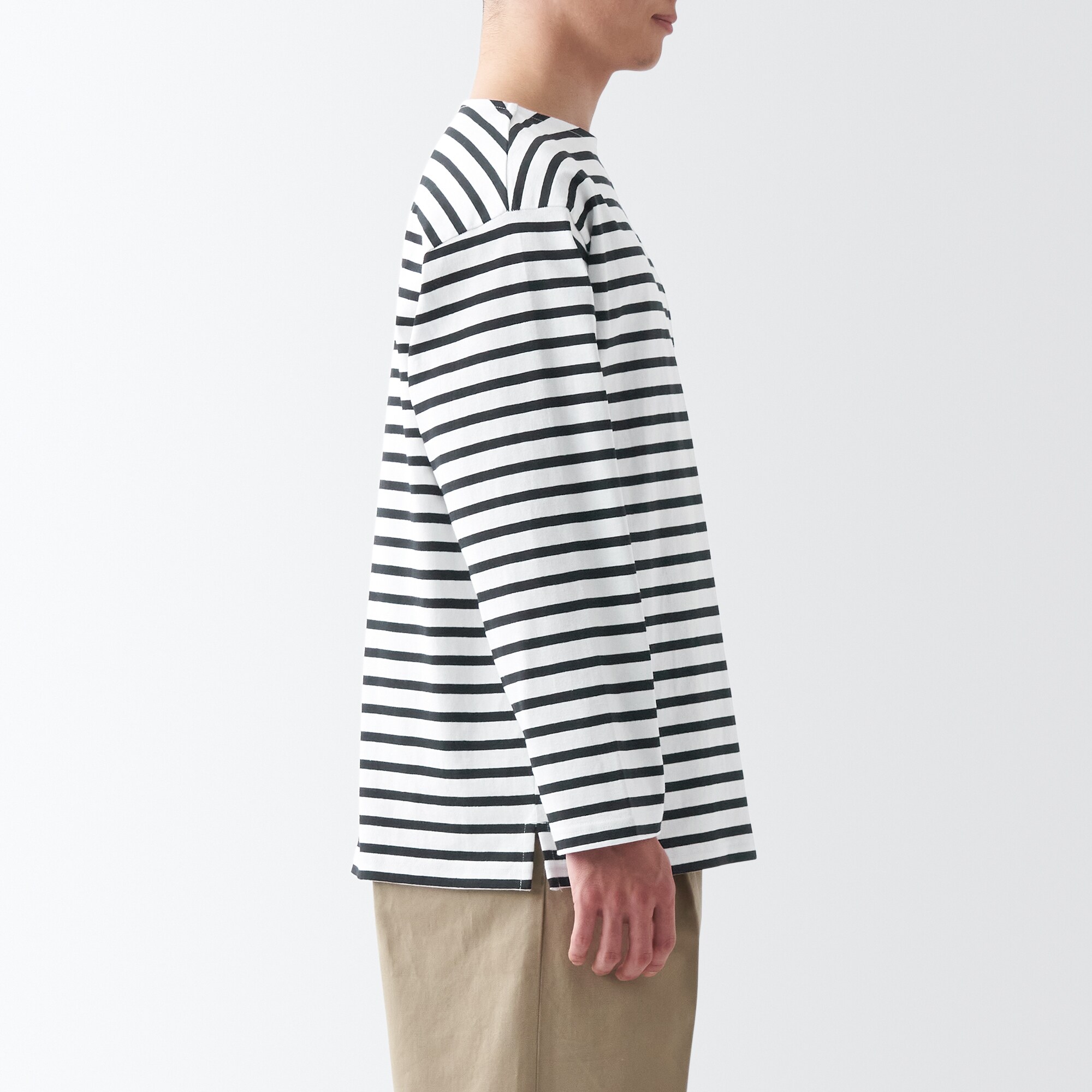 洗いざらし太番手ボートネック九分袖Ｔシャツ