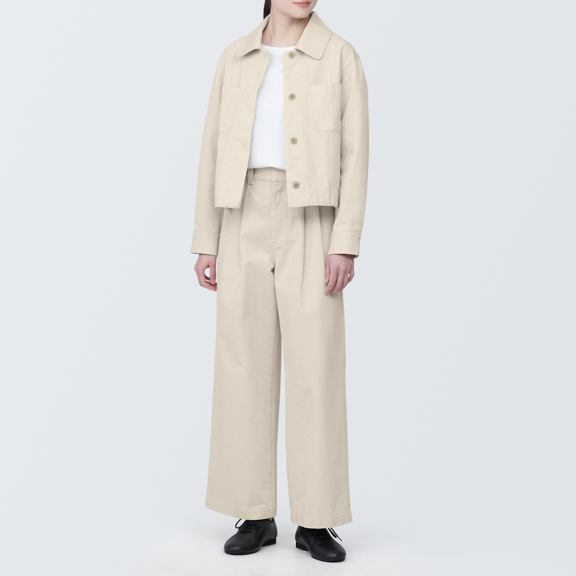 婦人　木の実から作ったカポック混タックワイドパンツ