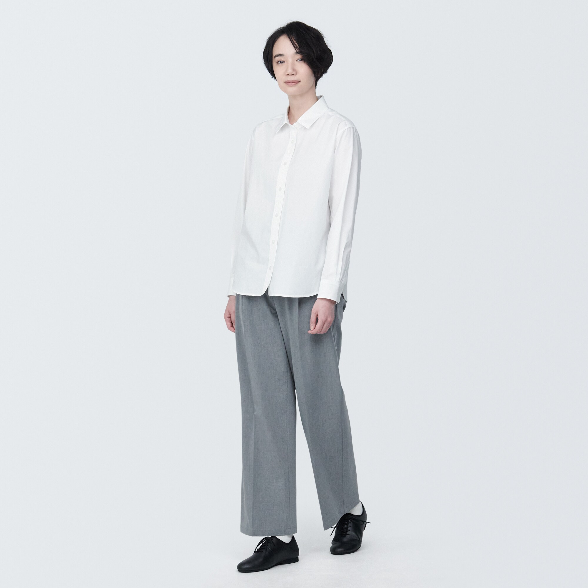 婦人　洗いざらし　ブロードレギュラーカラー長袖シャツ