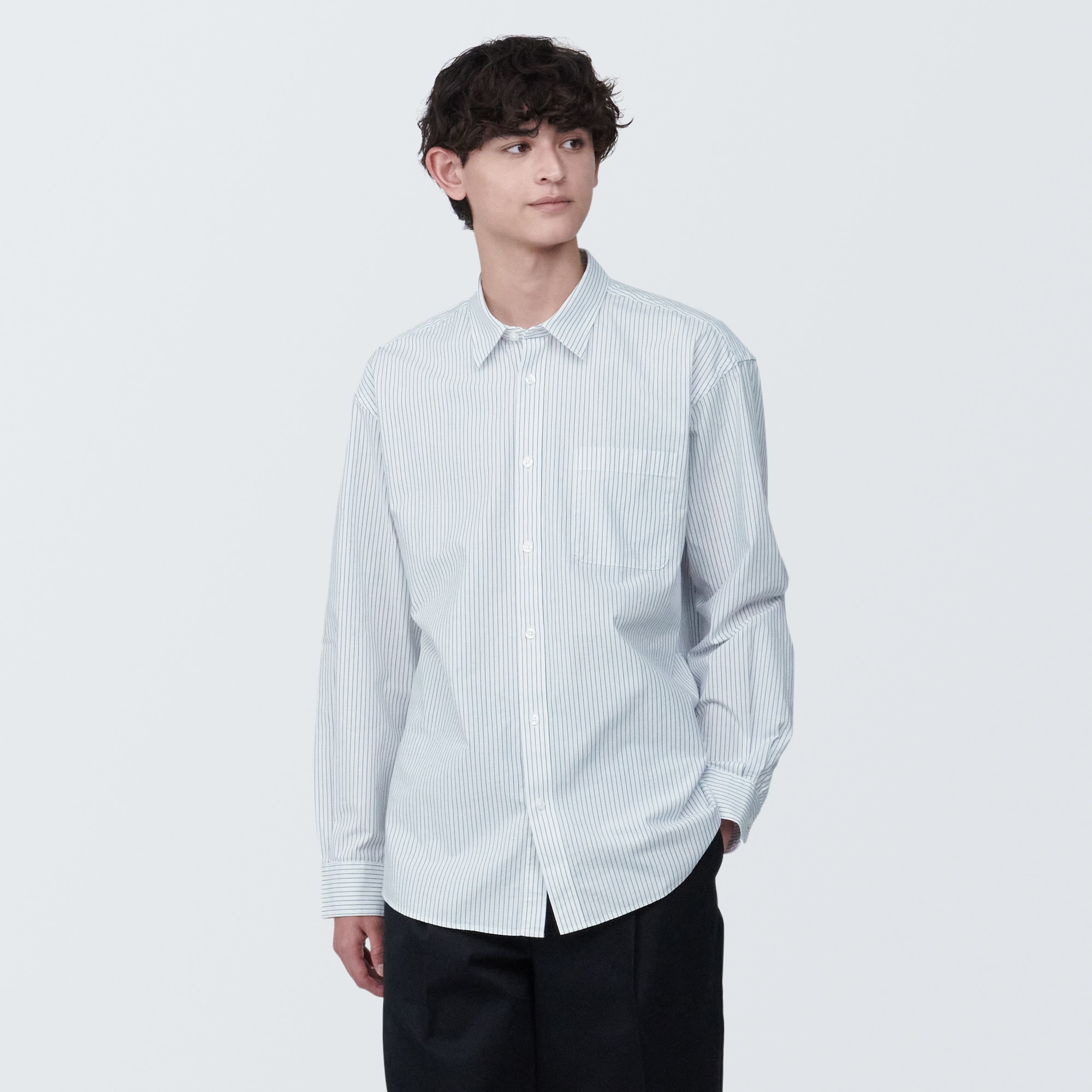 紳士　洗いざらしブロード長袖シャツ