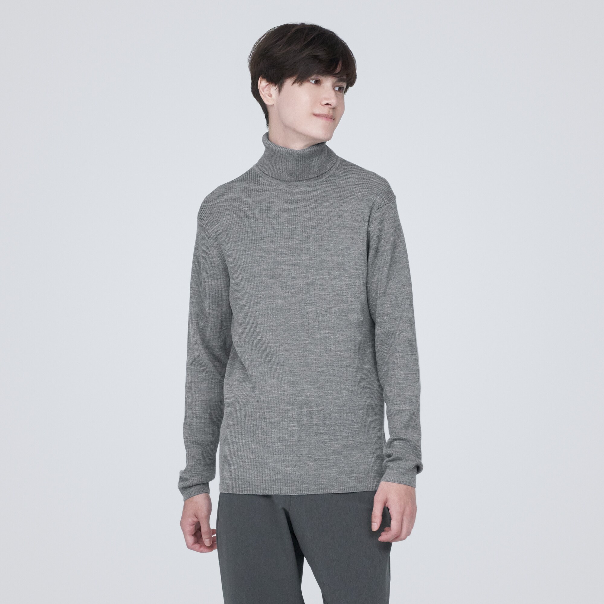 洗えるウールリブタートルネックセーター