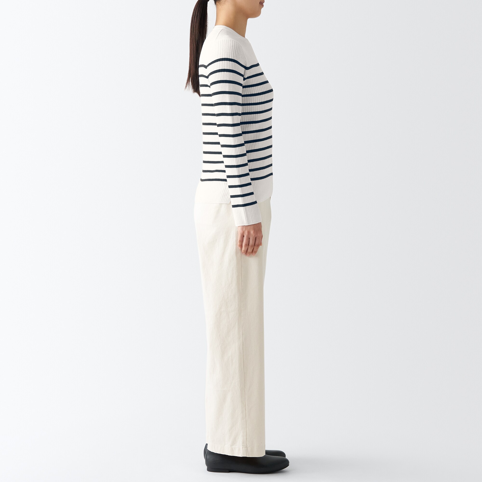 コットンシルクリブクルーネックセーター