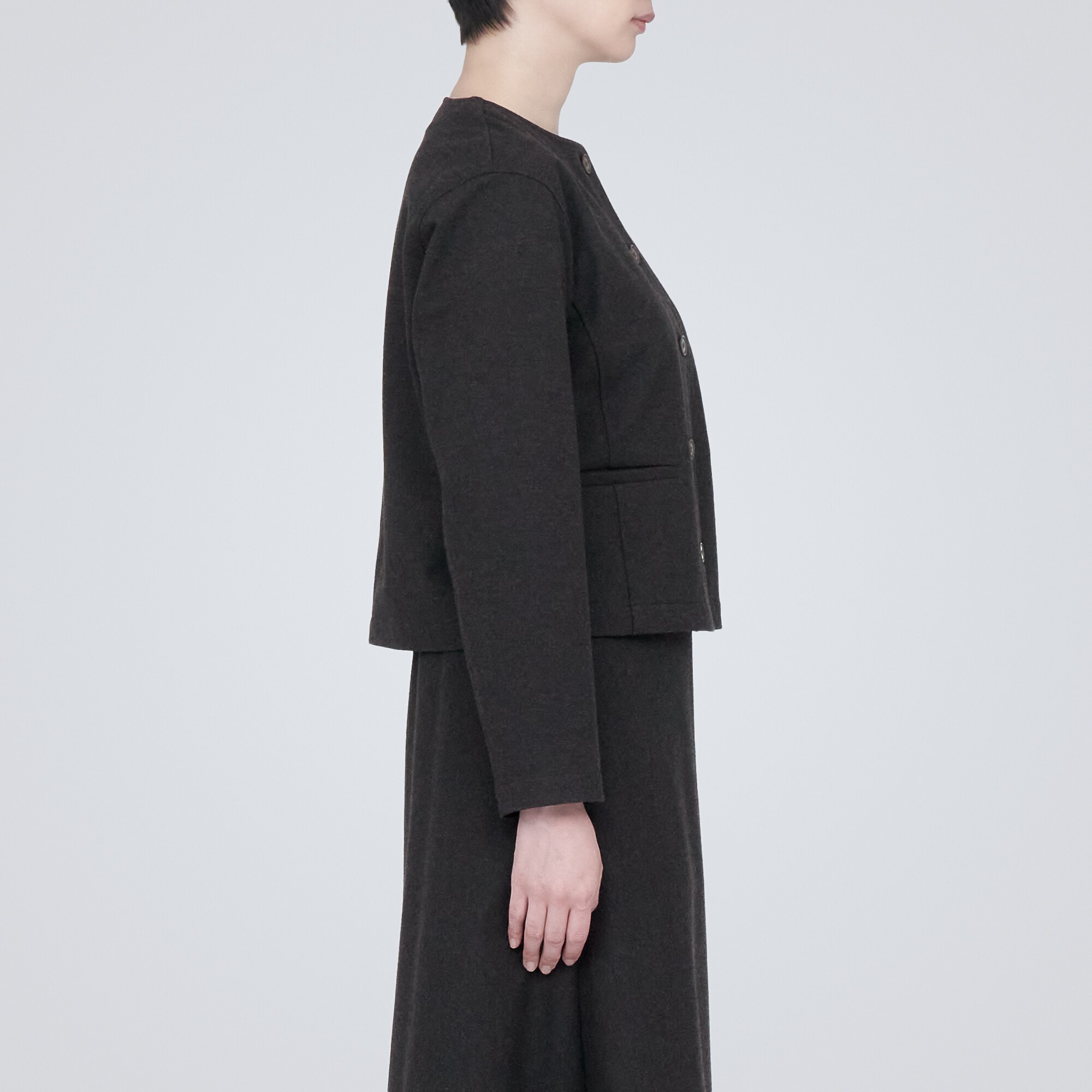 ストレッチ起毛ノーカラージャケット