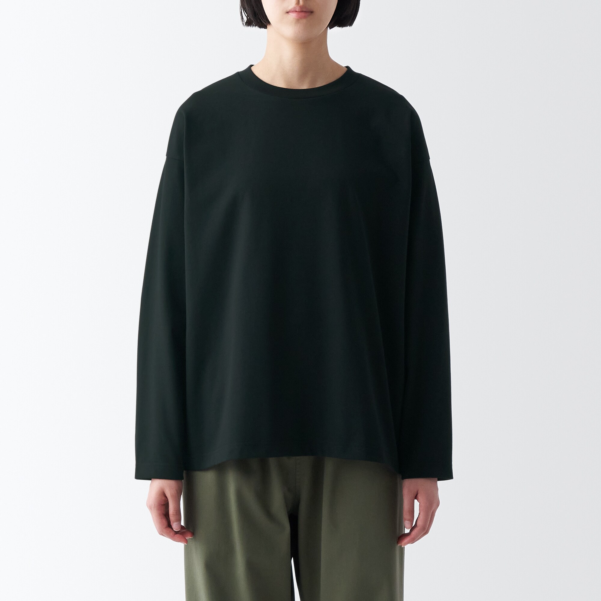 天竺編みクルーネック長袖Ｔシャツ