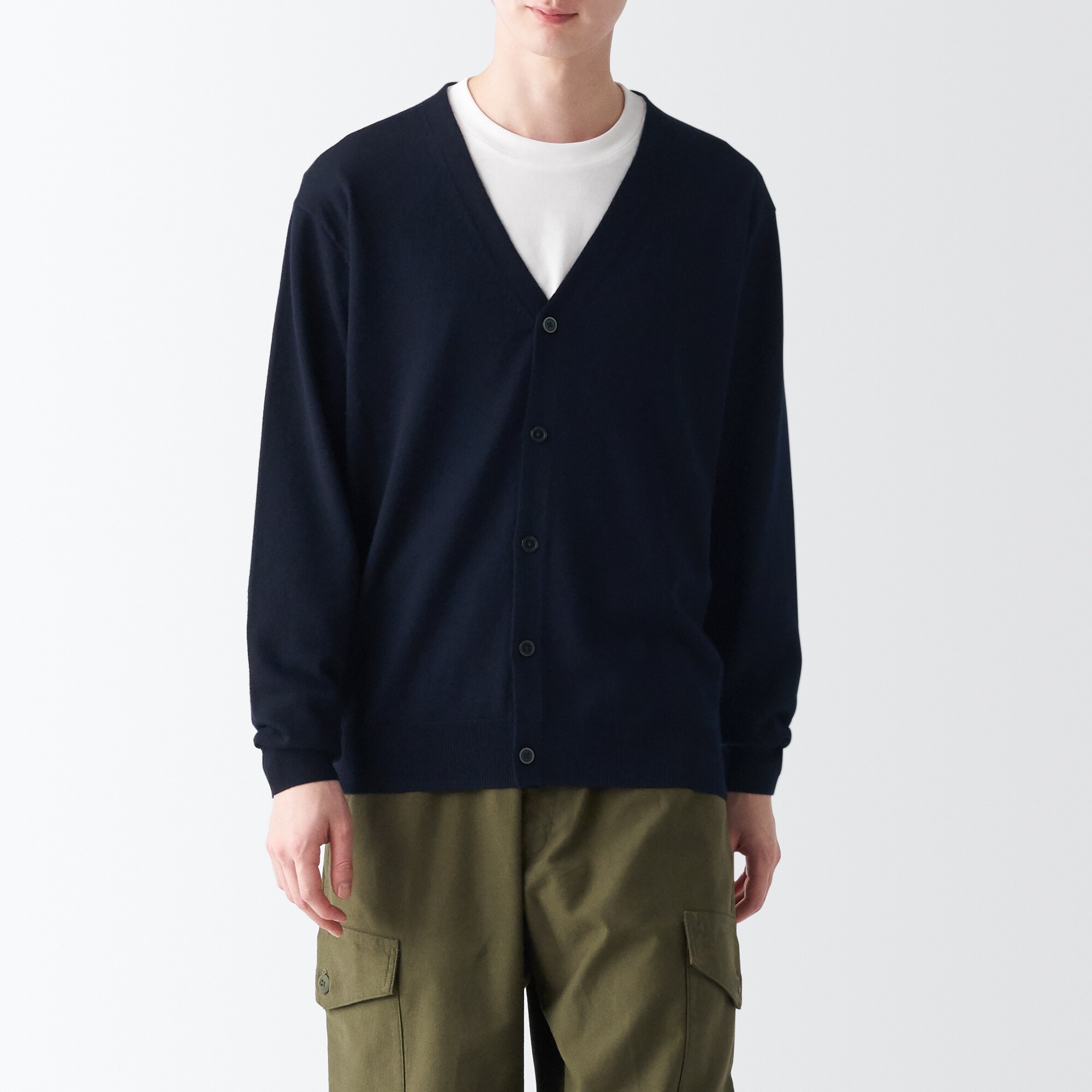 洗えるウールハイゲージＶネックカーディガン