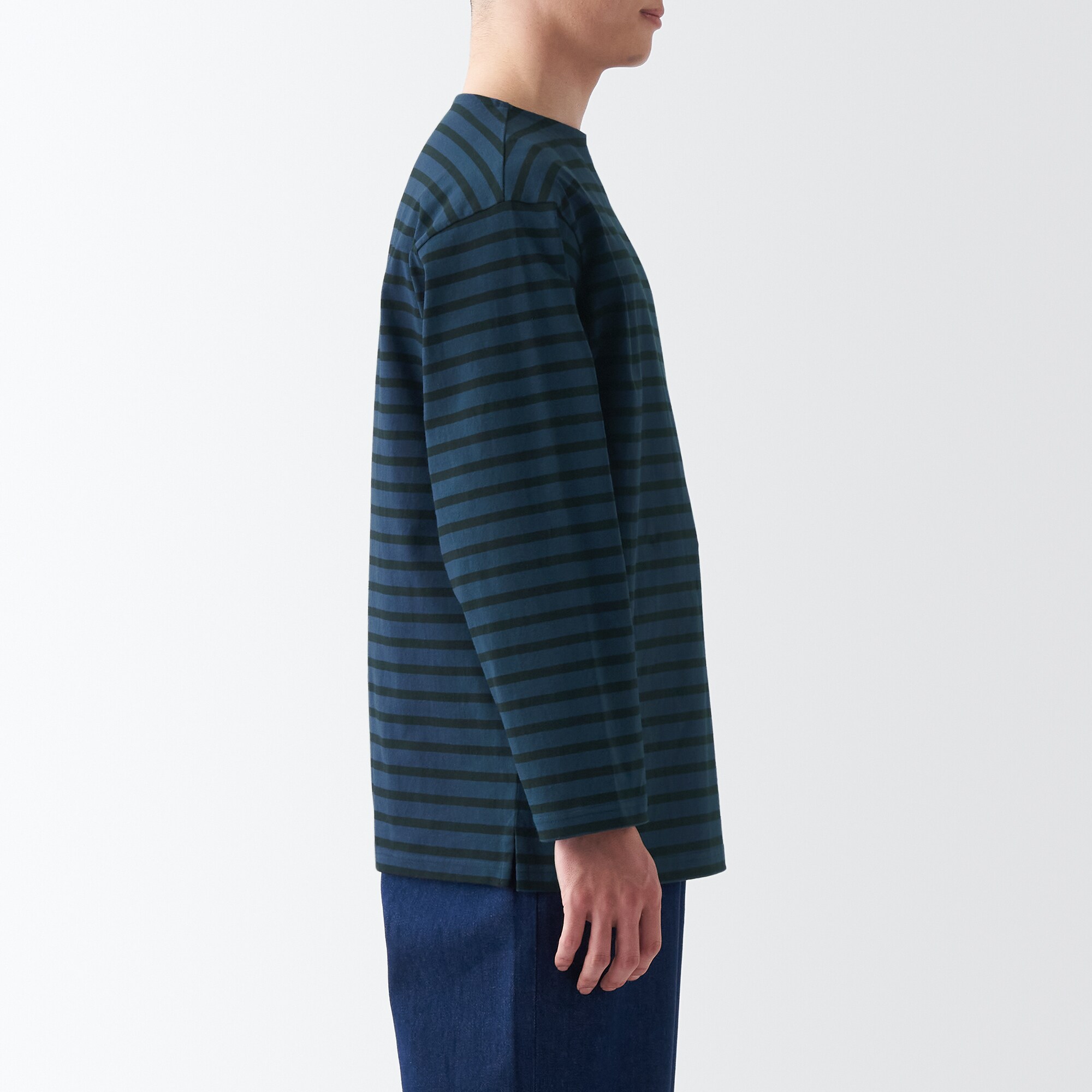 洗いざらし太番手ボートネック九分袖Ｔシャツ