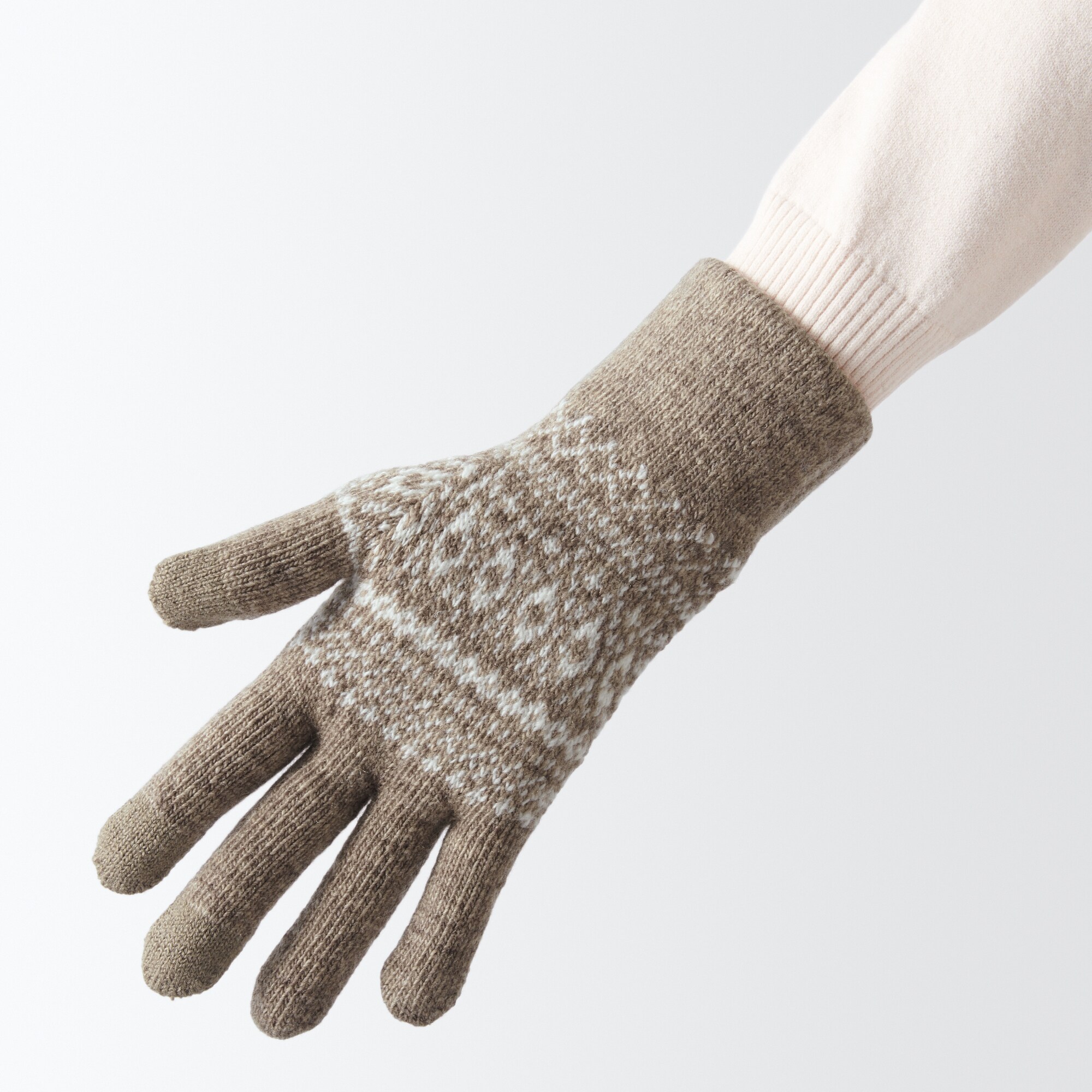 ウール混　裏起毛　　タッチパネル手袋　（柄）