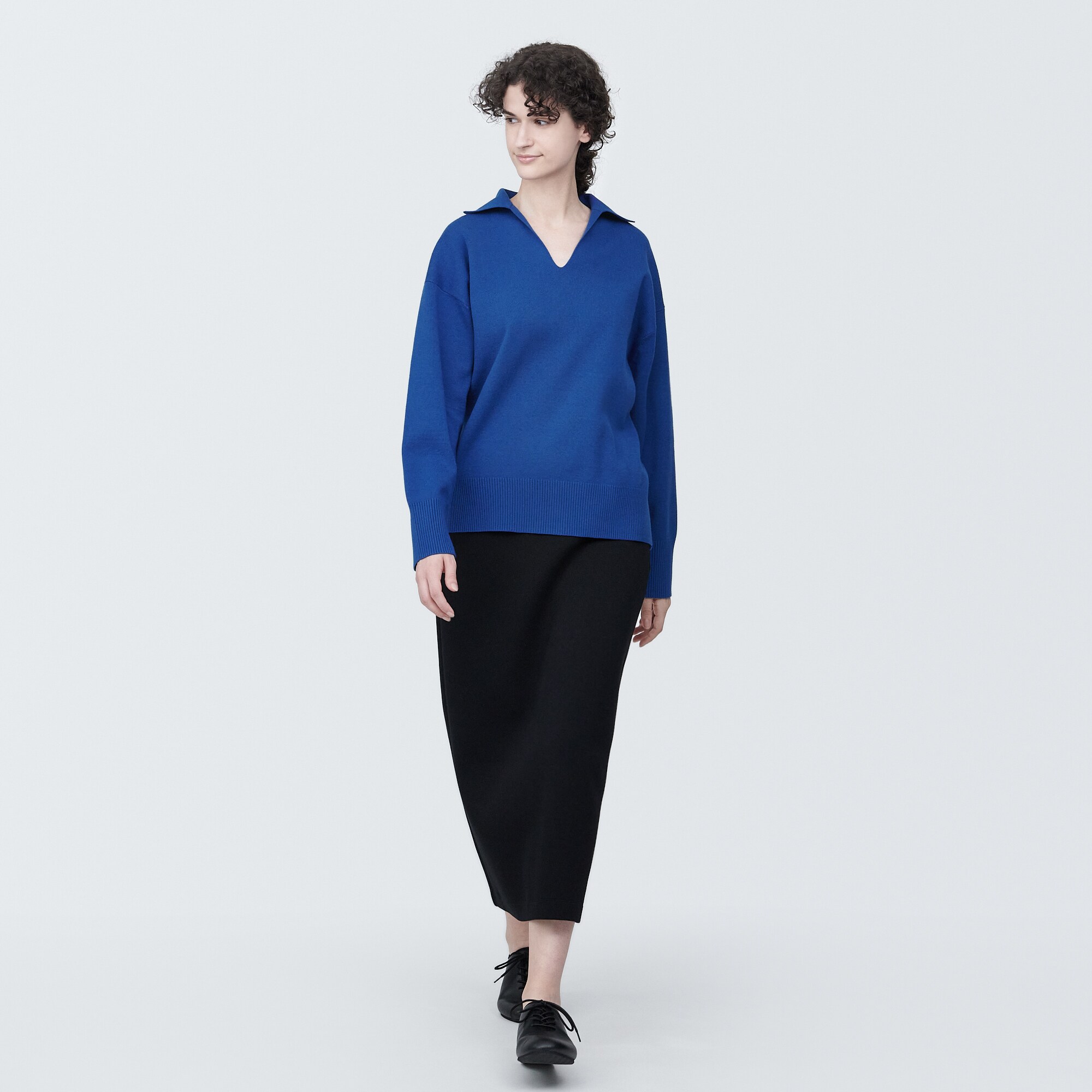 婦人　洗えるミラノリブ編みスキッパーポロセーター